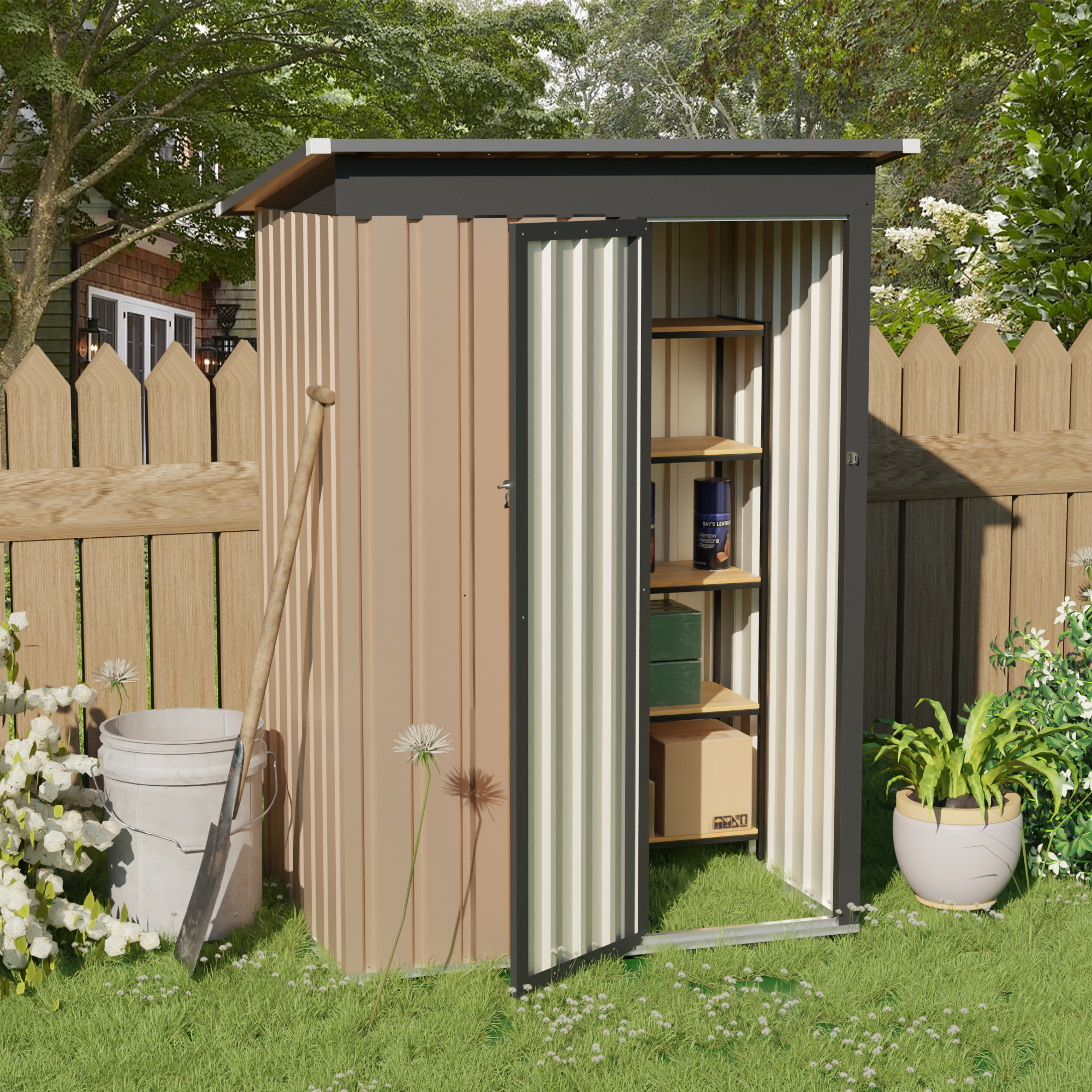 4.27FT X2.42FT Metal Garden Shed 5 X 3 FT Pent Roof With Hinge Door