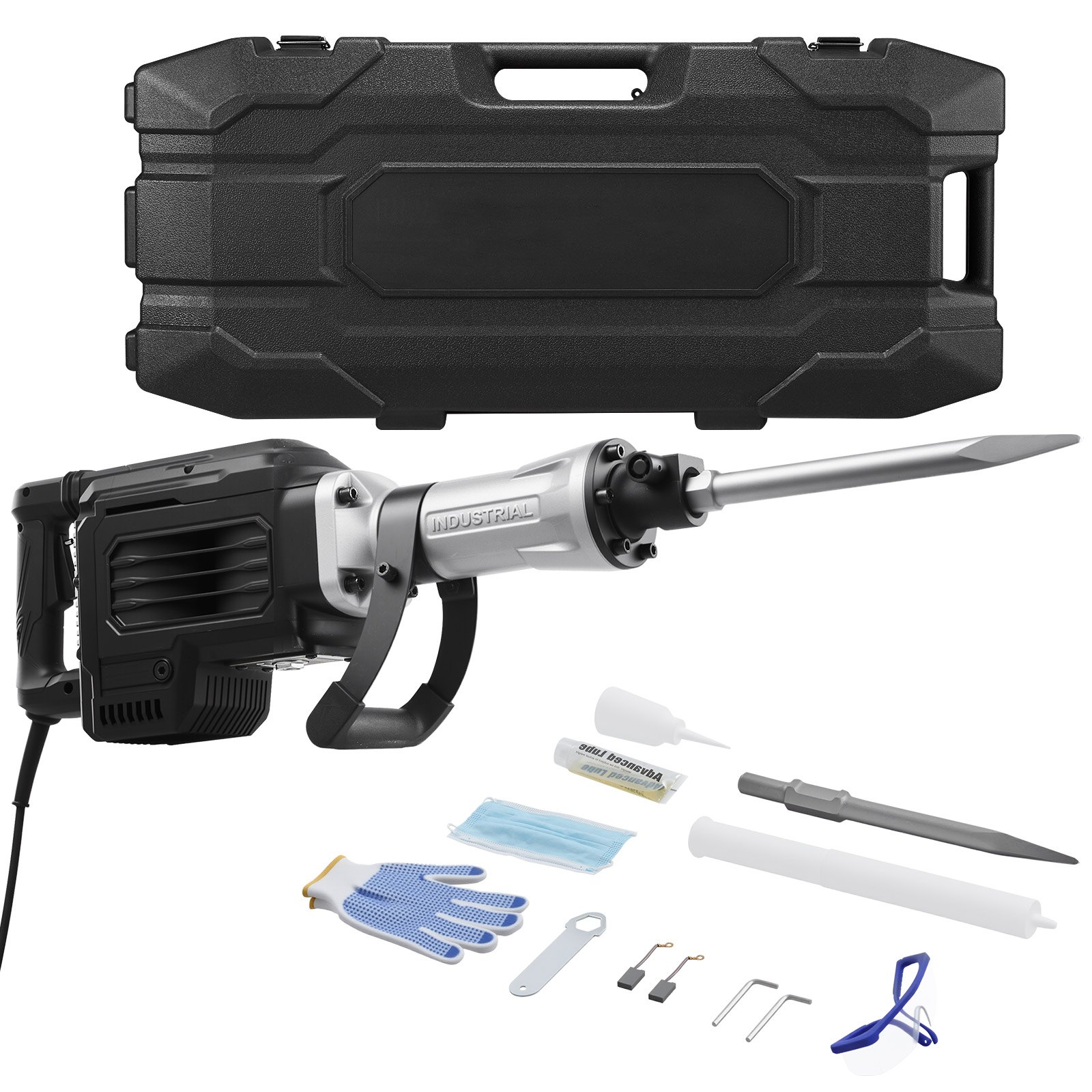 Demolition Jack Hammer, 3000 W Powerful Electric Jackhammer, 1700 BPM Concrete Breaker With A Point Chisel, Carrying Case, Gloves, Goggles, For Concrete, Wall, Brick, Tile And Foundation