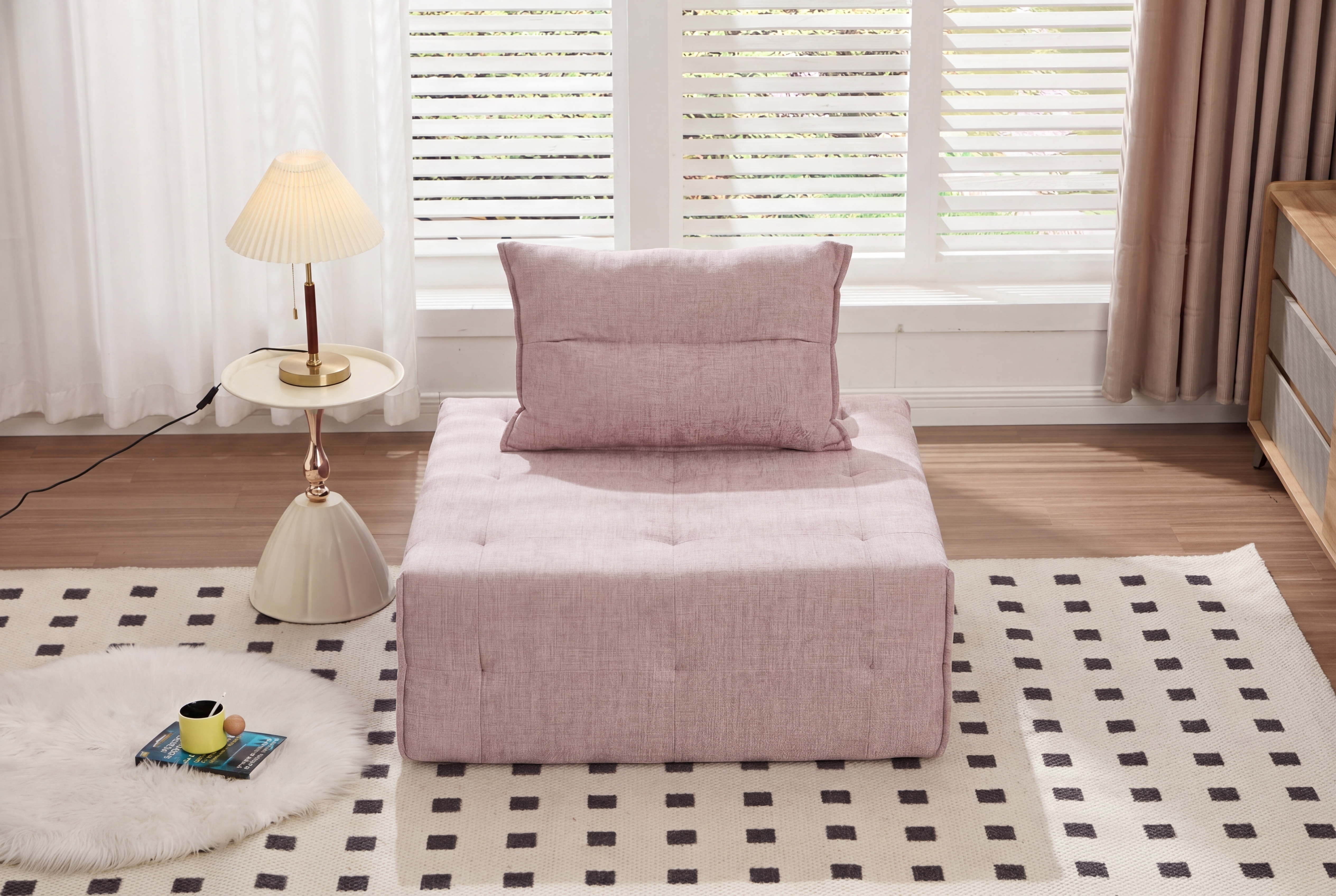 Deep Seat Modular Sectional Sofa With Adjustable Backrest -39.37  Chenille Compressed Couch For Living Room, Bedroom, Lounge  1 Piece  ,Pink.