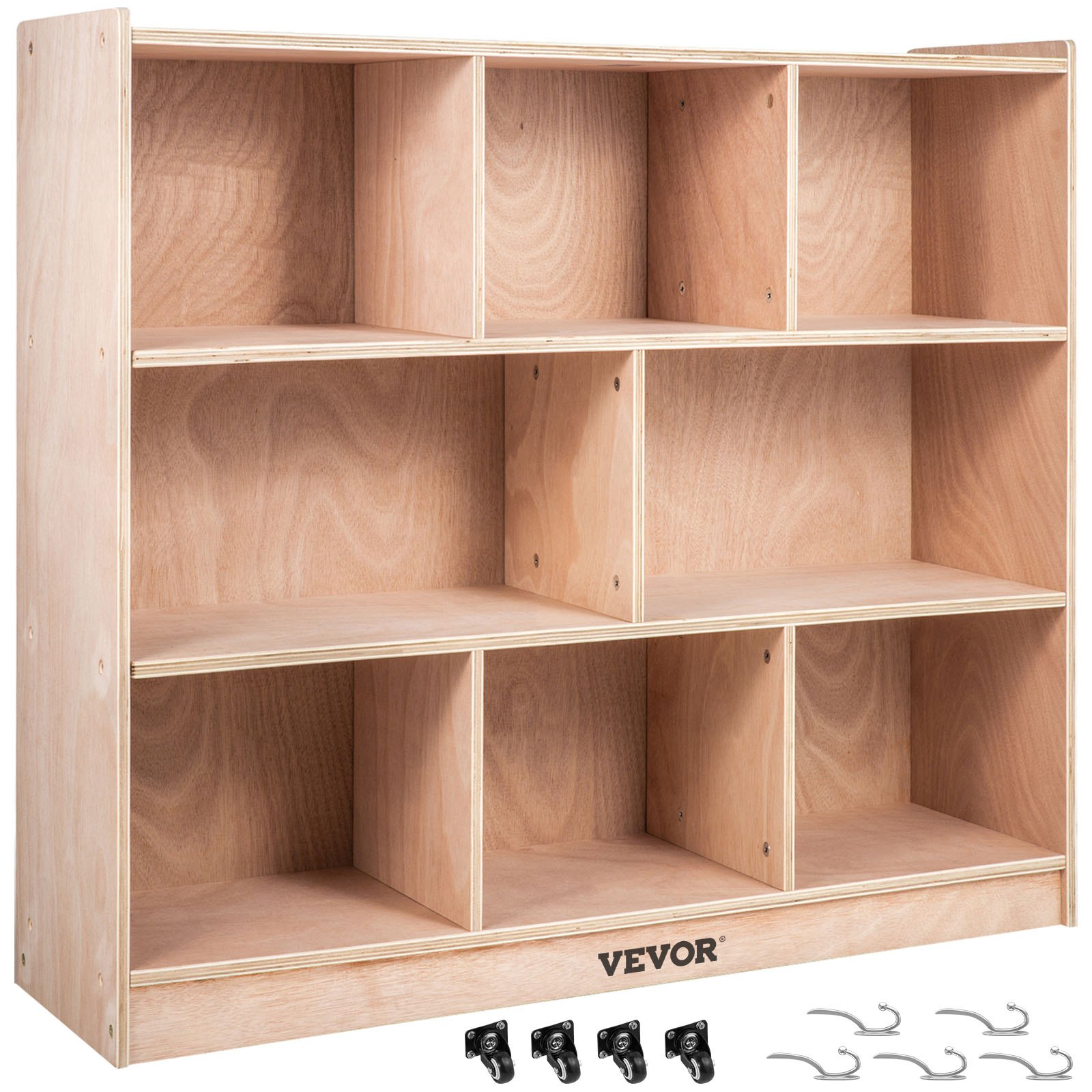 Armario de almacenamiento para aula de madera contrachapada, 8 secciones, 36 pulgadas alto