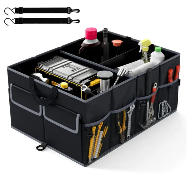 Organizador de maletero de 13 galones, 3 compartimentos, tela Oxford 600D, negro