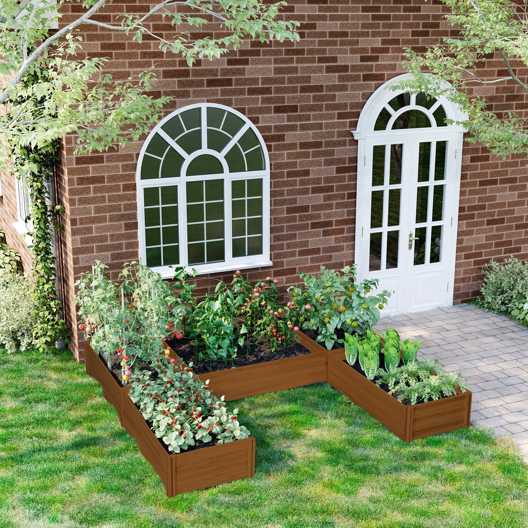 Jardinera elevada de madera, juego de 5 cajas grandes, 7.5x7.5x1 pies, marrón
