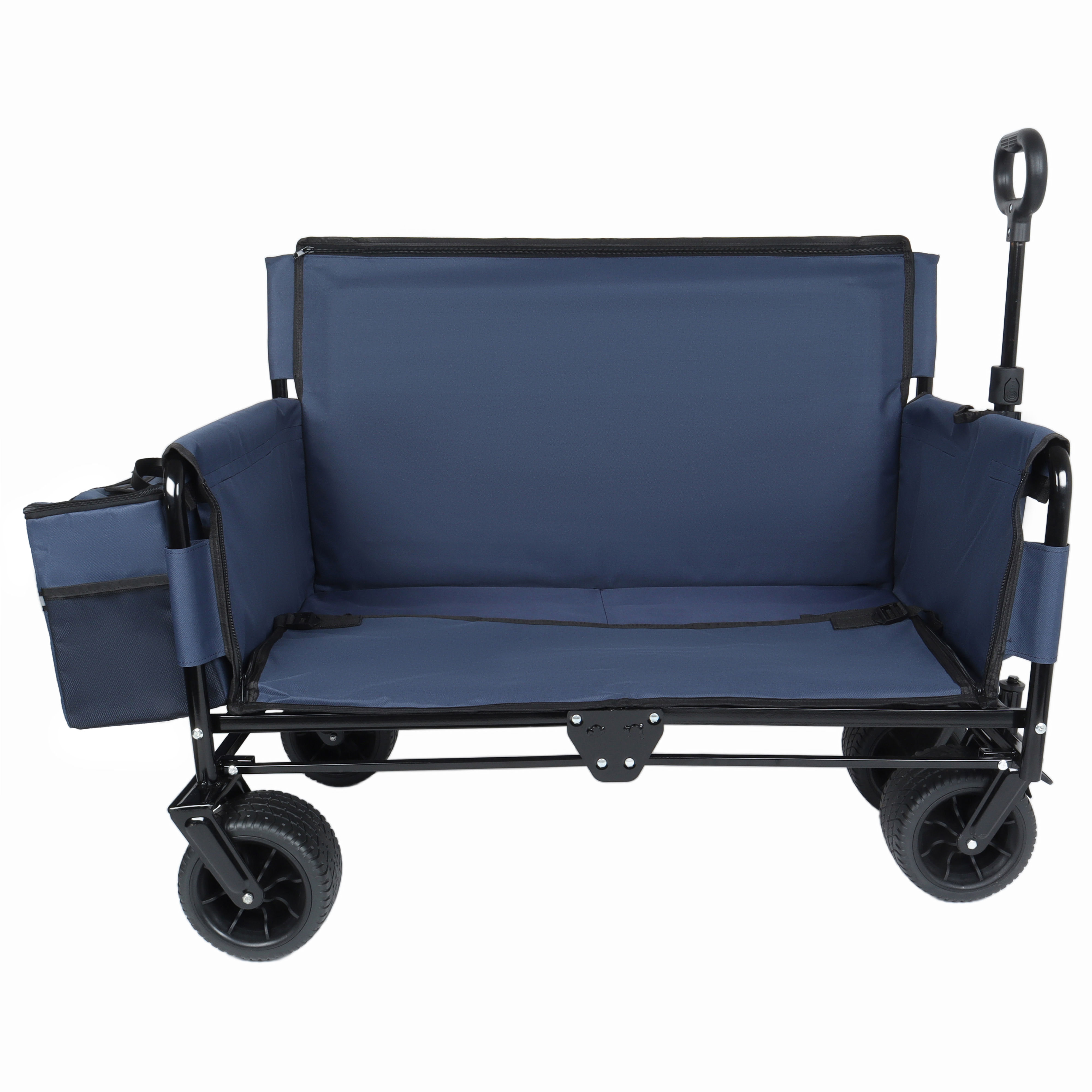 Carro plegable 3 en 1 con asiento, almacenamiento, 500 libras, 180 litros, azul oscuro.