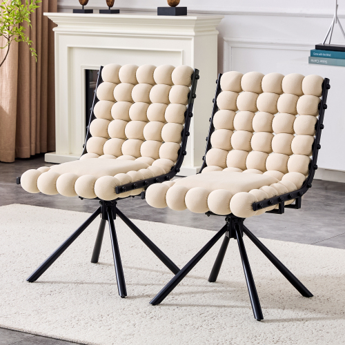 Juego de 2 sillas de comedor de terciopelo beige con patas negras, estilo moderno