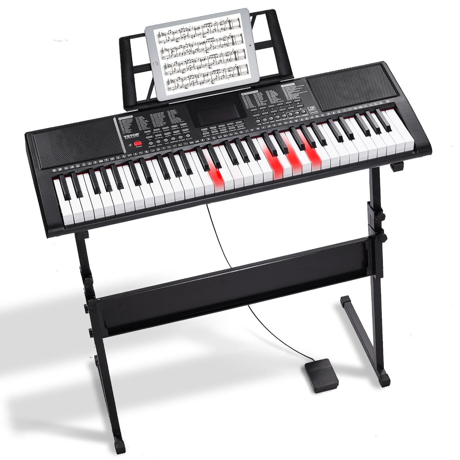 Piano de teclado digital de 61 teclas, iluminadas, portátil, con soporte y USB MIDI
