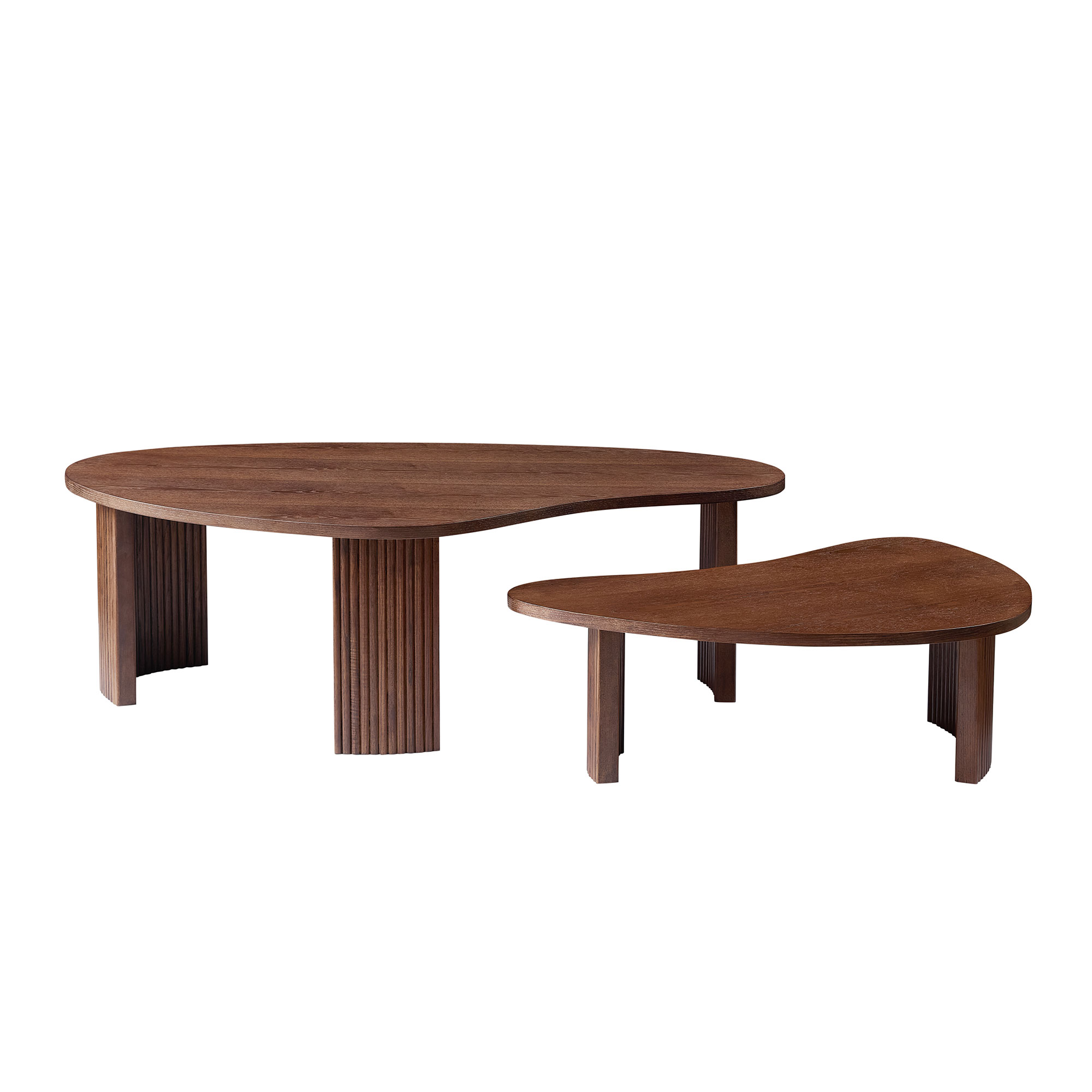 2-Piece Modern Irregular Shape Coffee Table Set For Living Room,Easy Assembly Nesting Coffee Tables, End Side Tables For Living Room Office,Walnut Color