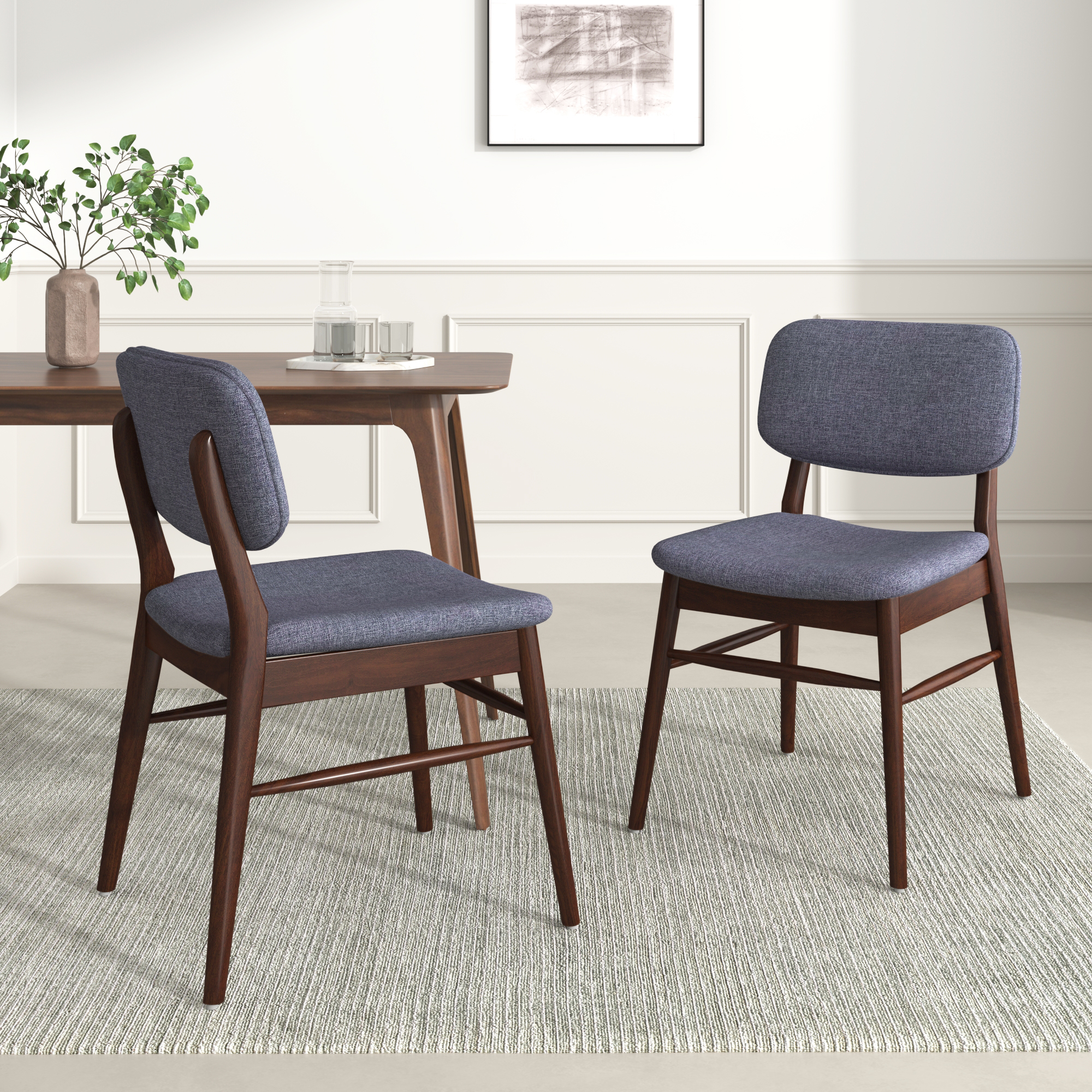 Set Of 2 Mid  Century Upholstered Dining Chair With Rubberwood Frame, Walnut-Charcoal