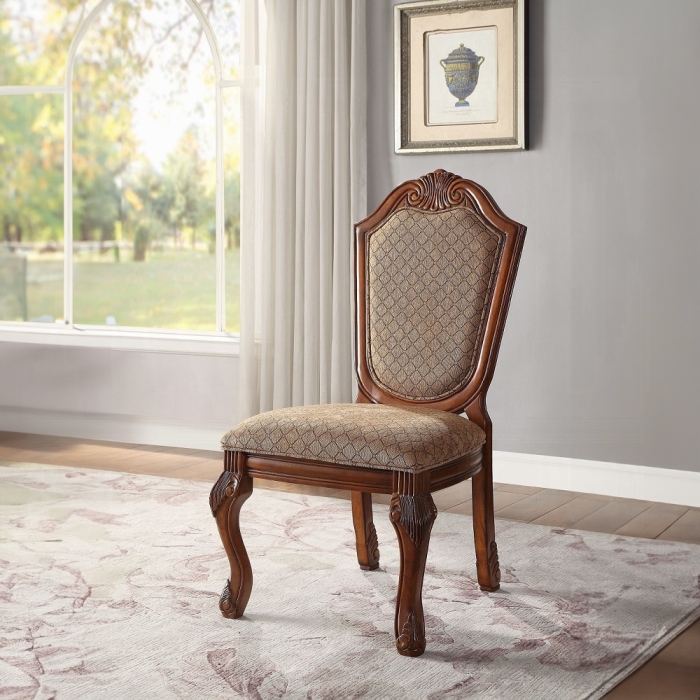 Silla lateral Chateau Fabric & Cherry Finish De Ville, juego de 2