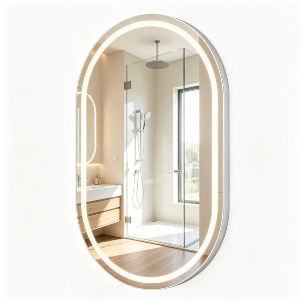 32x20inch Oval LED Backlit Bathroom Mirror, 3 Color Temperatures Stepless Dimmable Vanity Mirror, Anti-Fog HD Silver Glass Makeup Mirror With Memory Function For Bathroom Decor