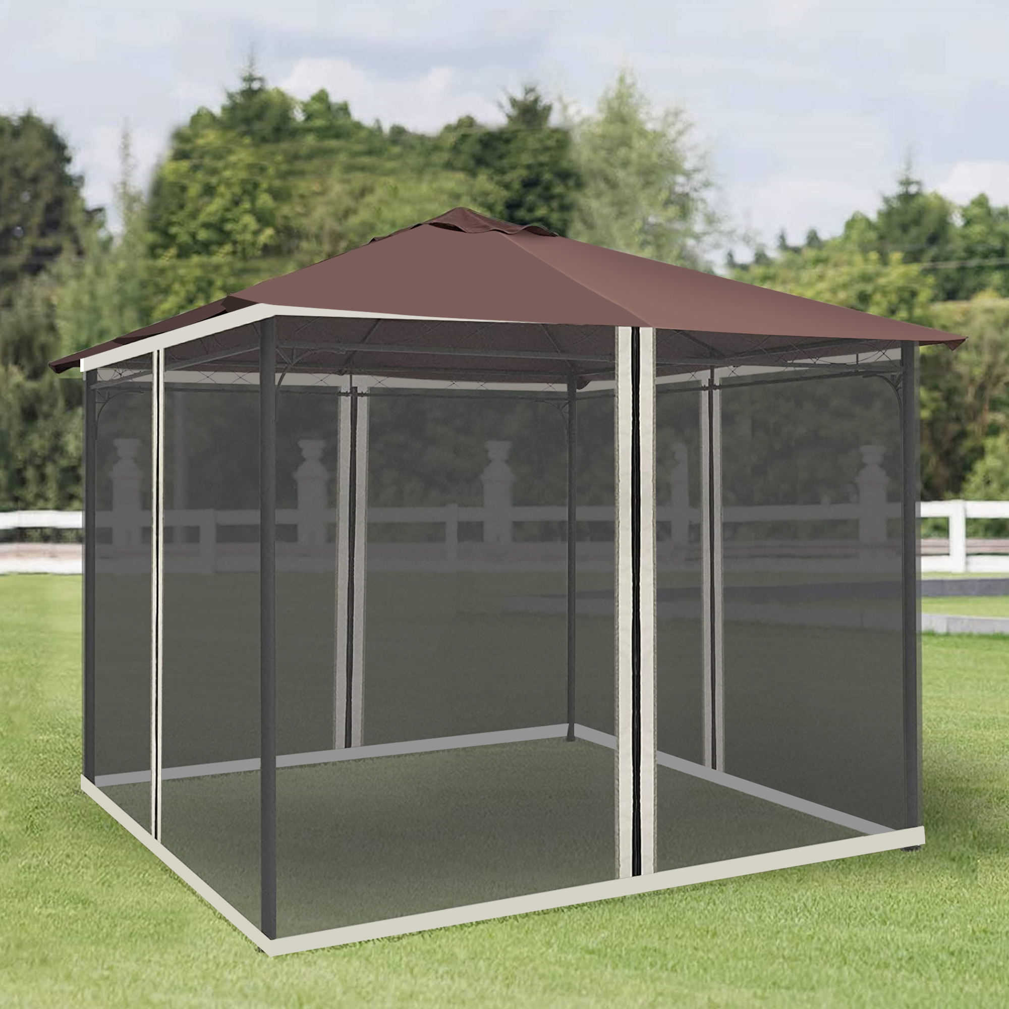 9.84 x 13.1 Gazebo with Netting, Universal Size, Canopy Tents with Zippers, black rings, high-quality polyester, Washable, (Sidewall Only) Black