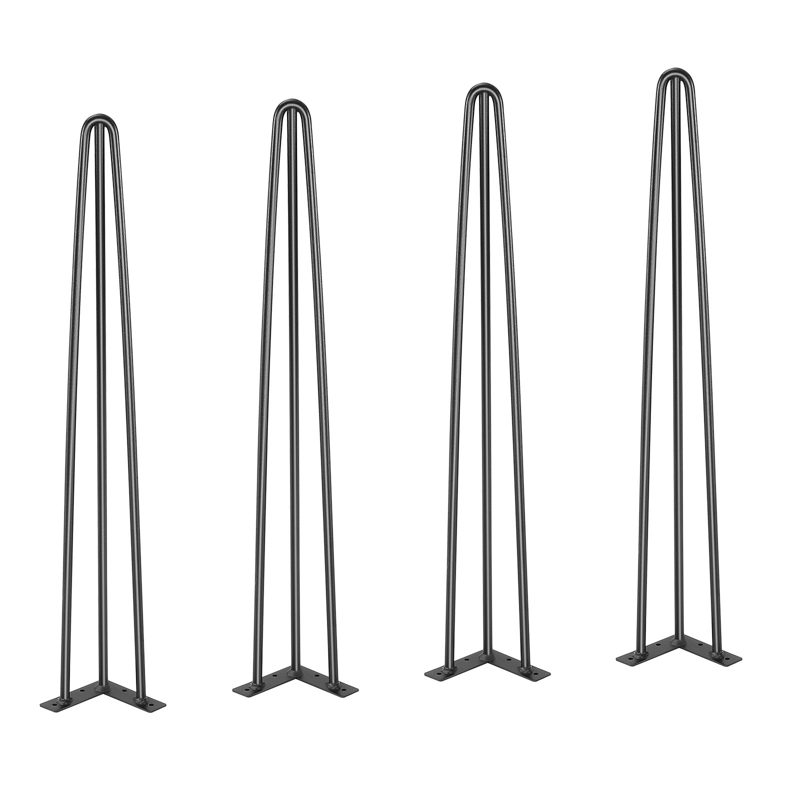 Hairpin Table Legs 28', Set Of 4 Desk Legs 900lbs Load Capacity, Hairpin Desk Legs 3 Rods For Desk Chairs Bench Dining End Table, Solid Carbon Steel Heavy Duty Furniture Legs Black