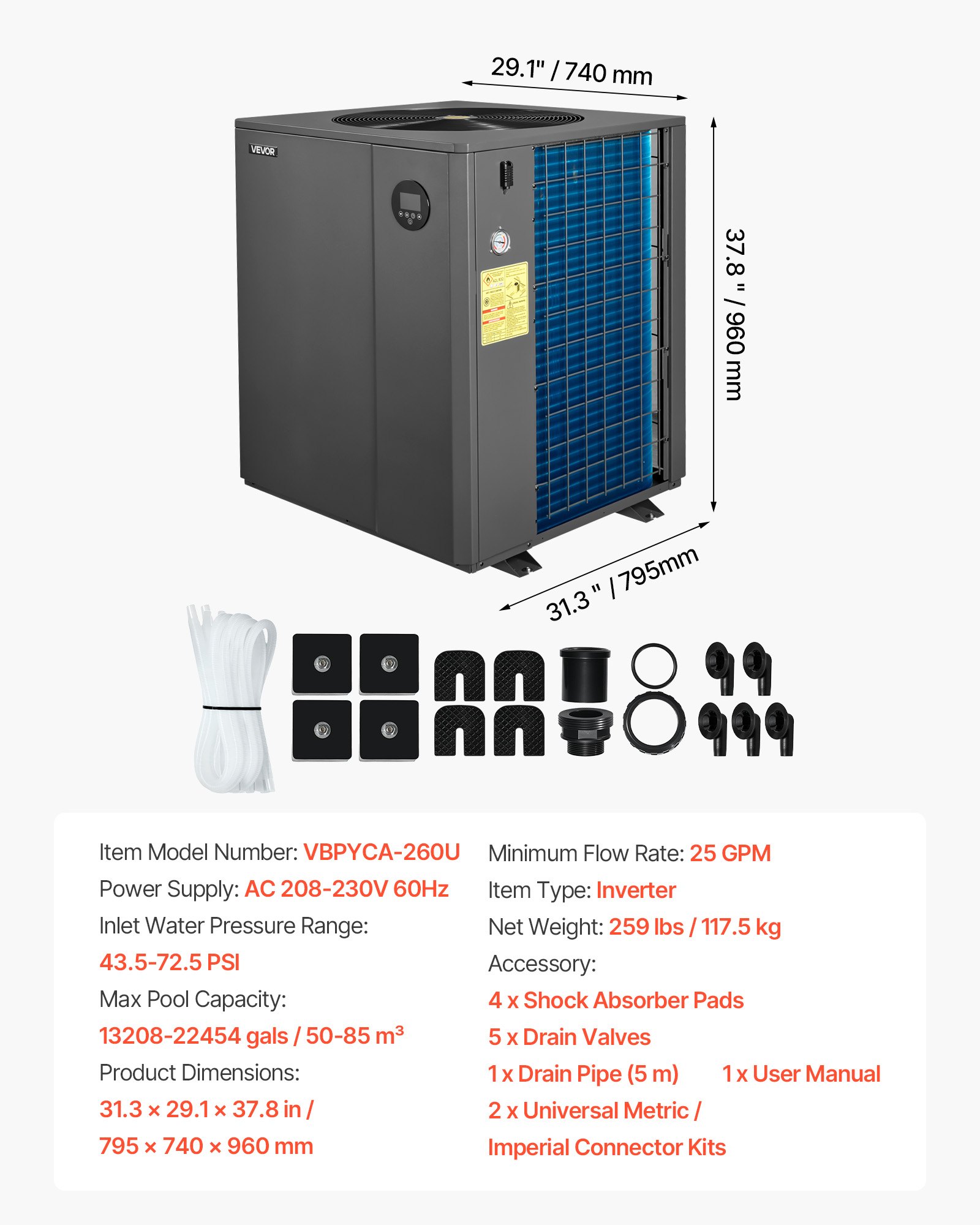 Bomba de calor para piscina, 88850 BTU, hasta 22454 galones, con WiFi