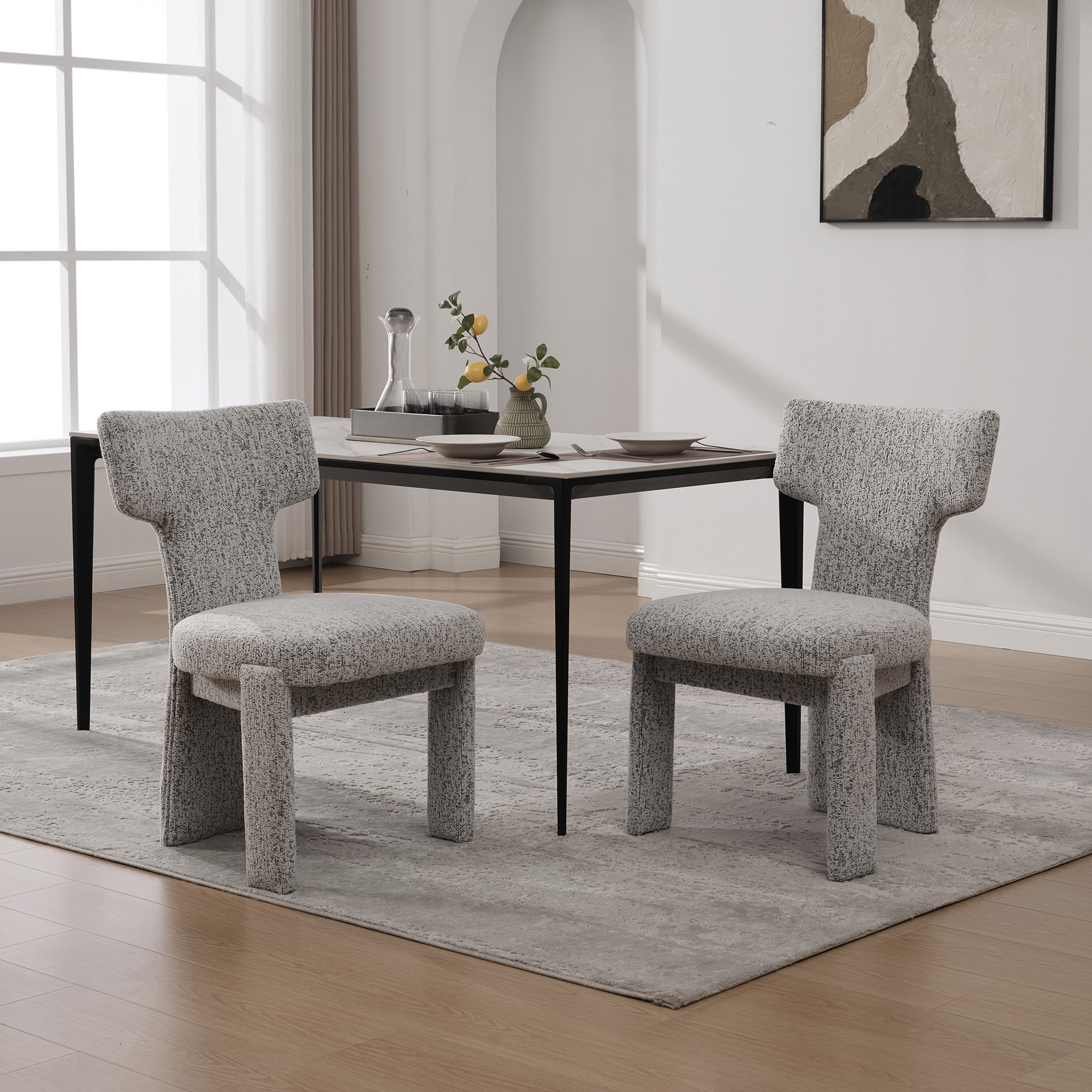 22.05  Wide Modern Upholstered Chenille Dining Chair Set Of 2 With Rubberwood Legs, Armless Curved Back Accent Chairs For Living Room Bedroom Restaurant Cafes Dining Room Reception, White Black