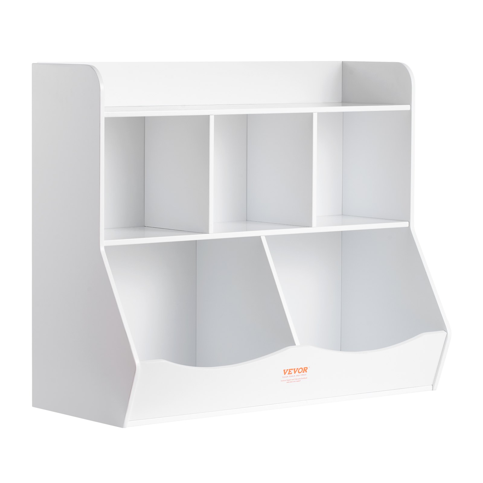 Wood Kid Storage Cubby, Toy Storage Organizer With Bookshelf, 5-Cubby Wood Toy Storage Cabinet, Children Book Toy Shelf For Kids Room, Playroom, Kindergarten, Nursery, White