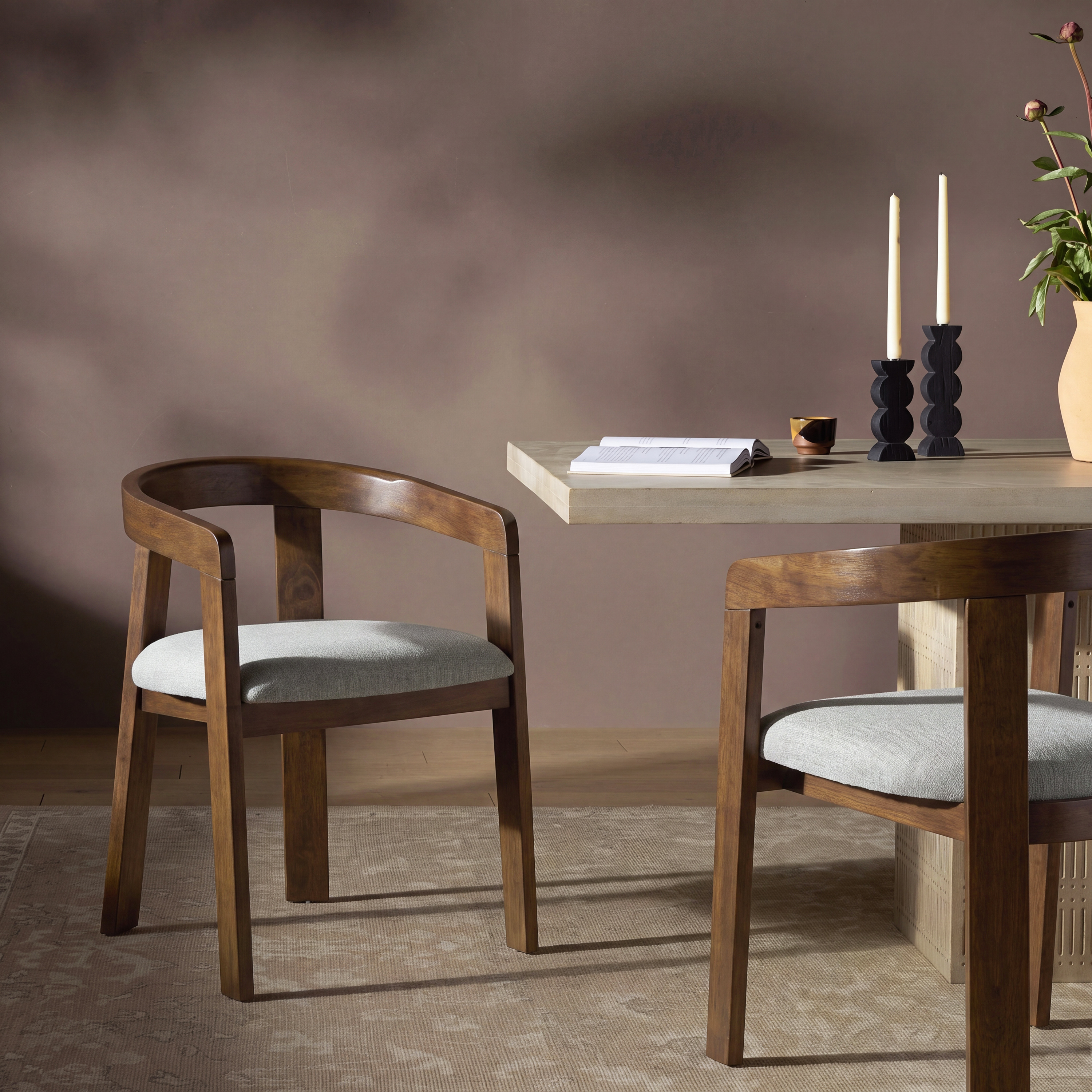 Modern Barrel Dining Chairs, Rubber Wood Frame Kitchen Chairs with Upholstered Seat, Mid-Century Arm Chairs for Dining Room, Living Room(Set of 2),Walnut