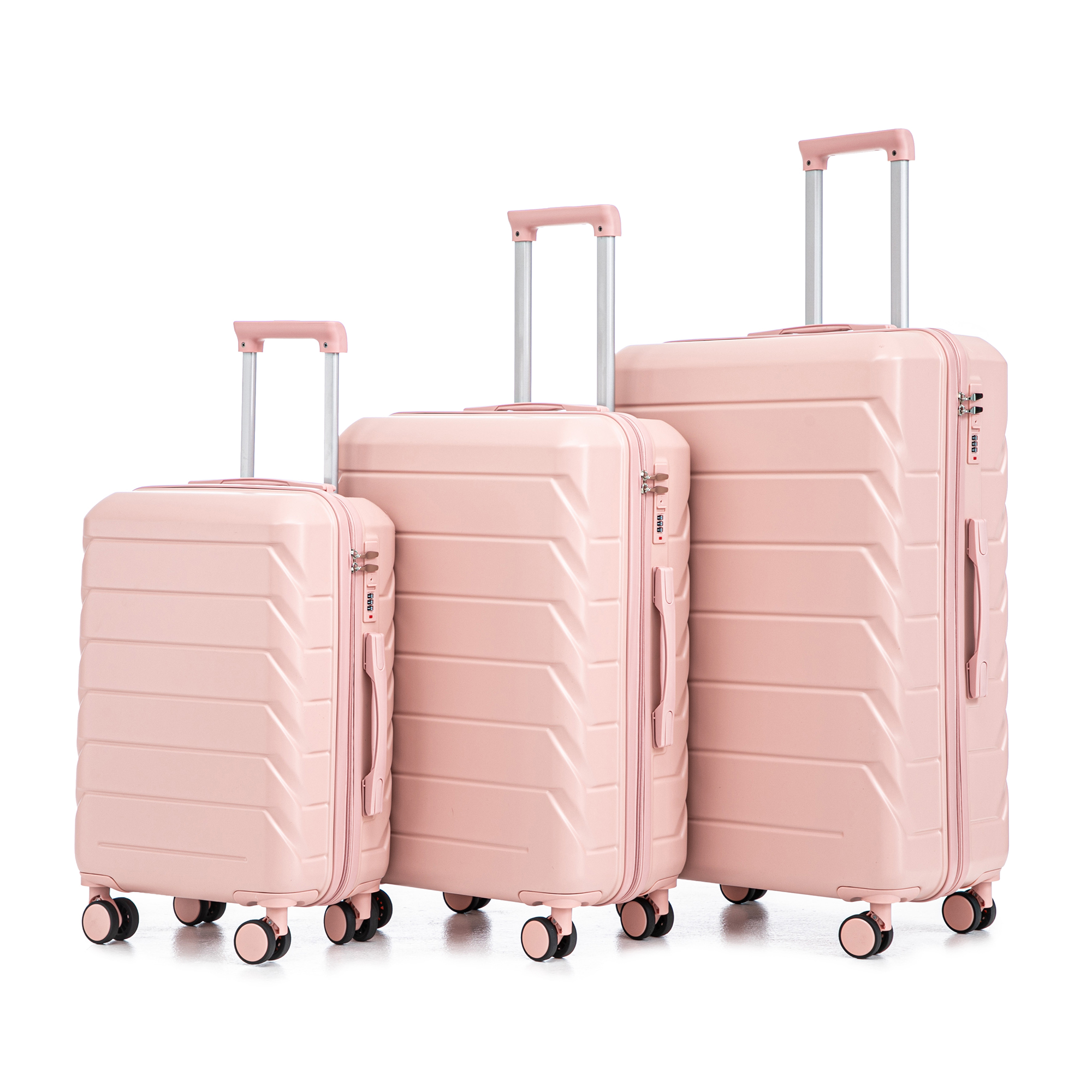HIFINE TOURIST 20-24-28 3 Pcs Set In ABS Spinner Wheel Luggage, Matching Color , With Combination Lock Pink