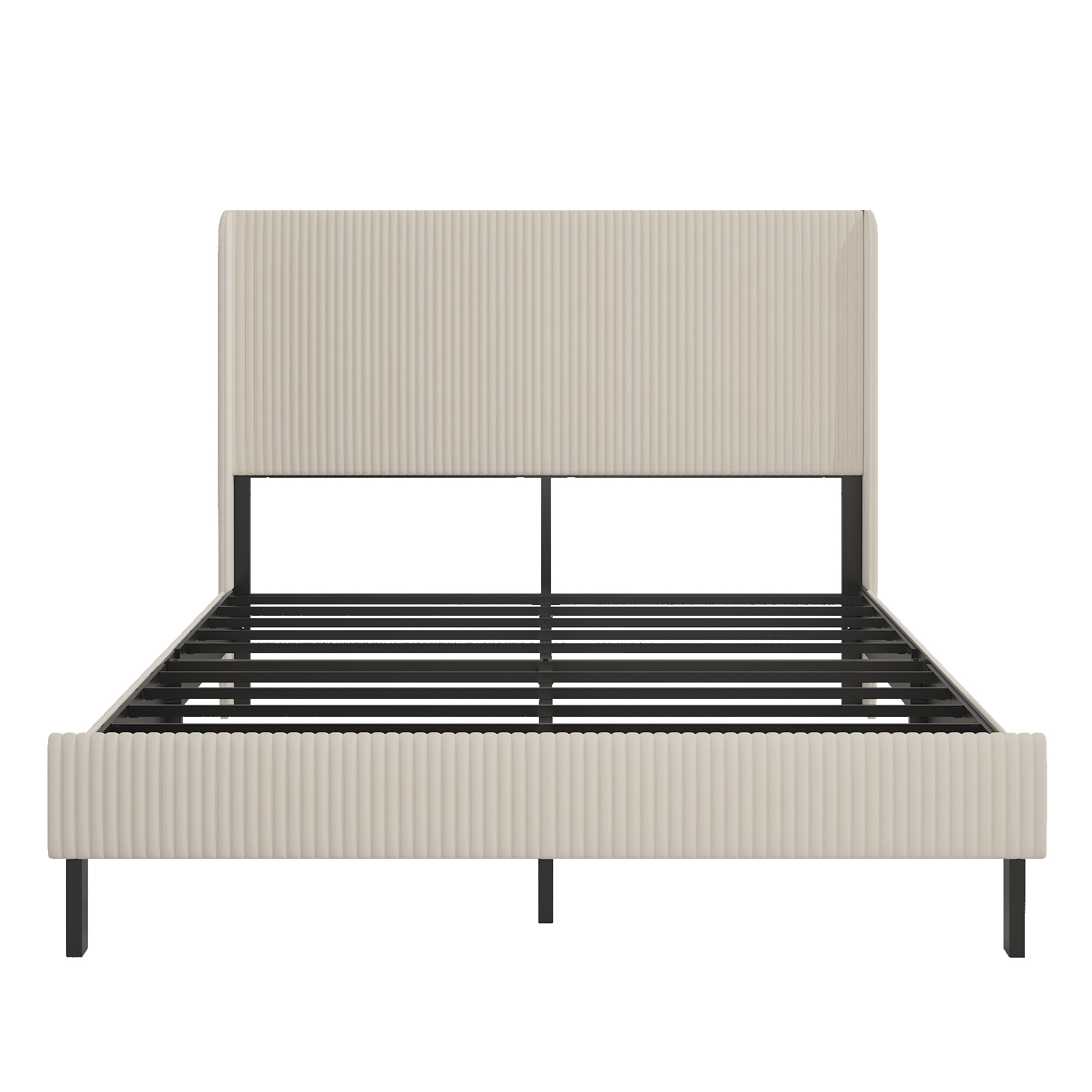 Base de Cama Queen de Metal con Plataforma y Estación de Carga, Color Beige