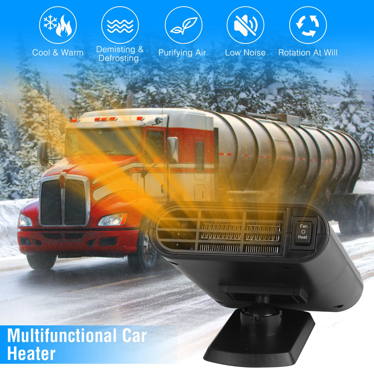 Calefactor portátil 2 en 1 para auto 12V 150W con purificación de aire