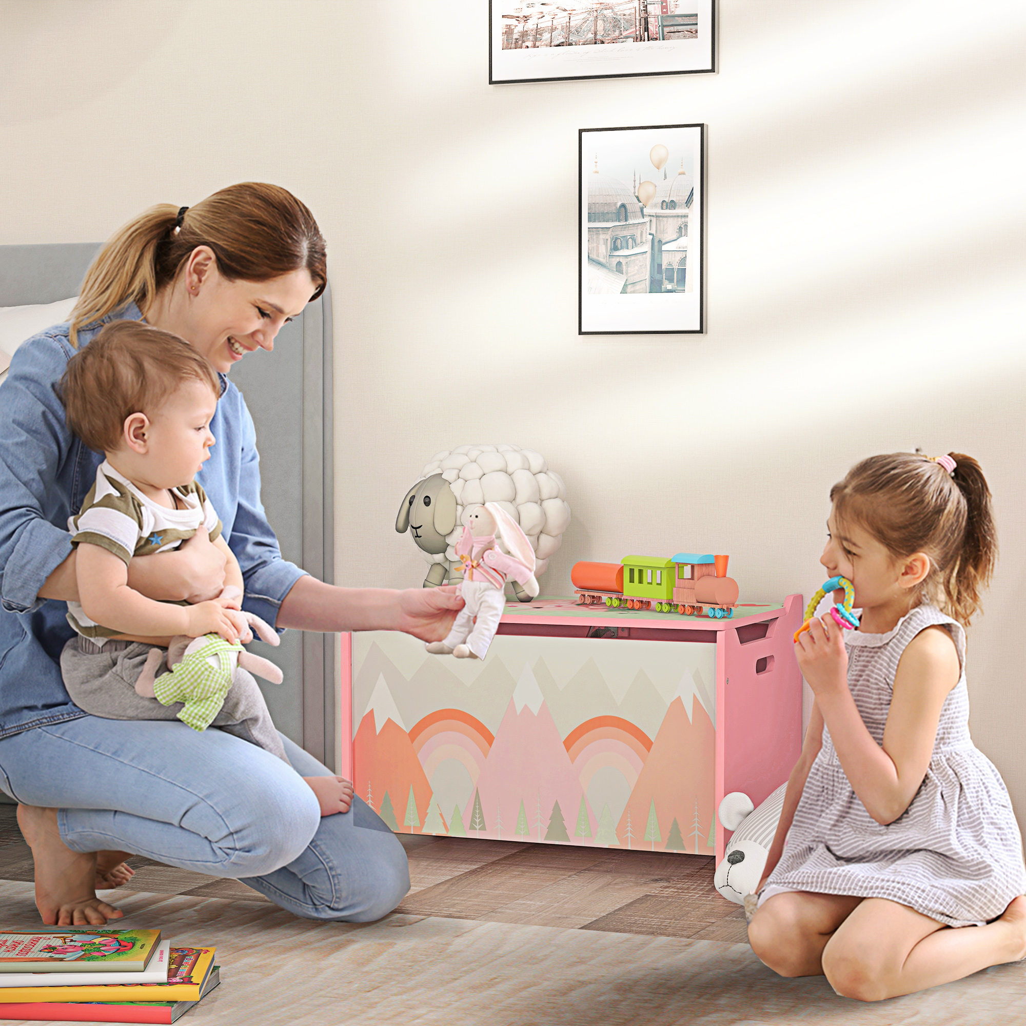 Storage Chest with Lid, Storage Box Organizer for Bedroom, Pink