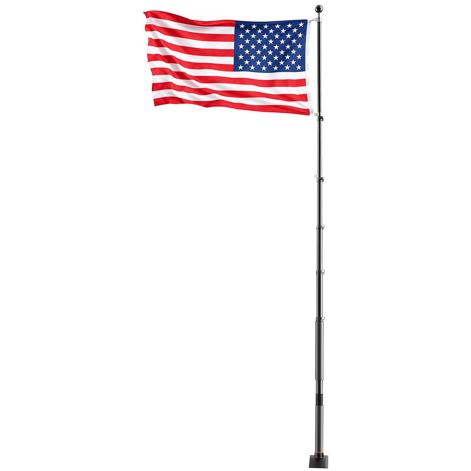 Flag Pole, 20ft Heavy Duty Telescopic Flagpole Kit With Mounting Base For Vehicles, Extra Thick Outdoor Aluminum Flagpole Kit With 3x5 American Flag For Sedans, Pickups, RVs, Food Trucks, Black