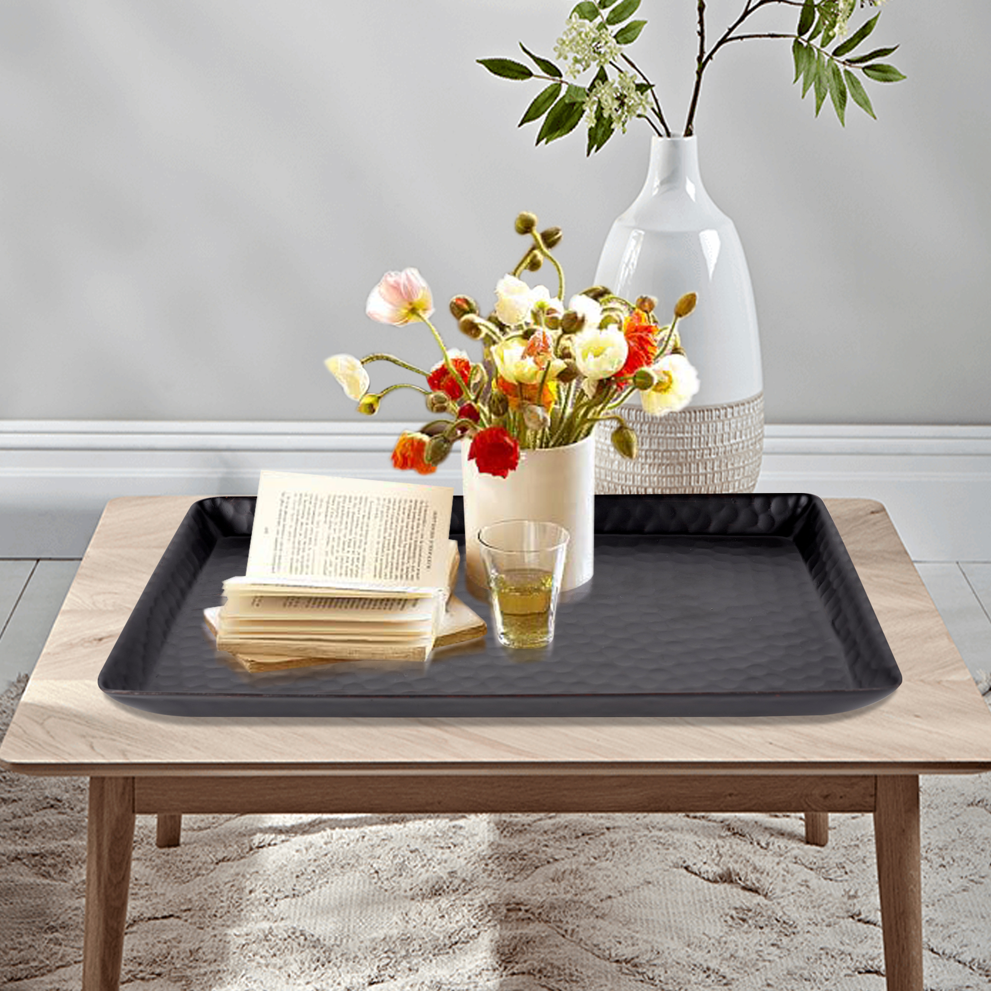 Vanity Tray Hammered Rectangular Vanity Tray With Padded Bottom  Oil Rubbed Bronze Finish