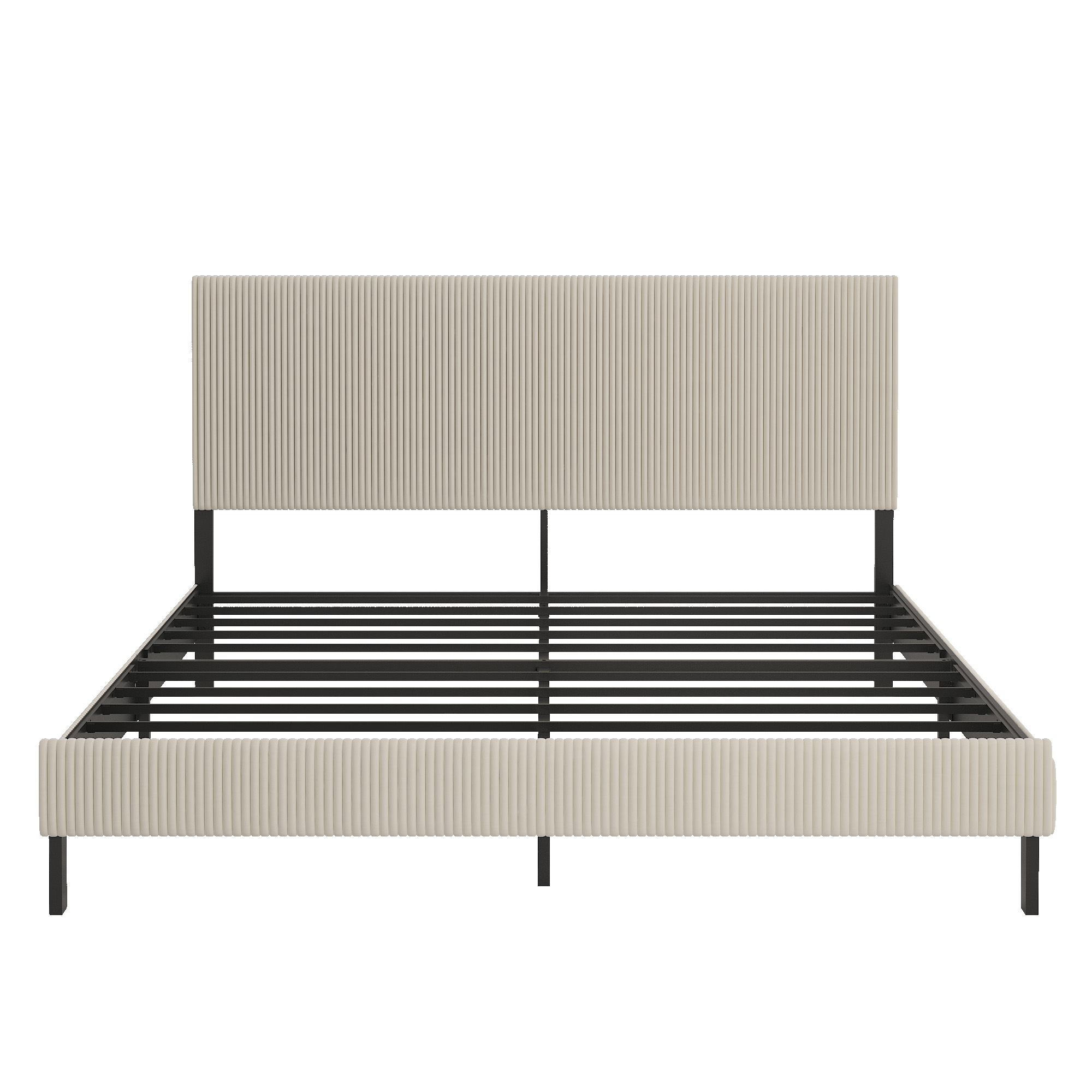 Base de Cama King con Cabecero Tapizado, Fácil Montaje, Color Beige