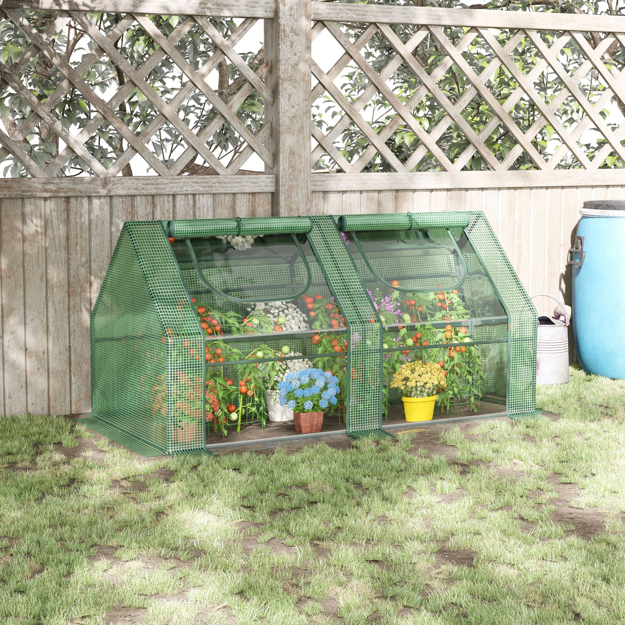 Invernadero portátil, 6 x 3 x 3 pies, con 2 cubiertas PE/PVC y ventanas enrollables, verde
