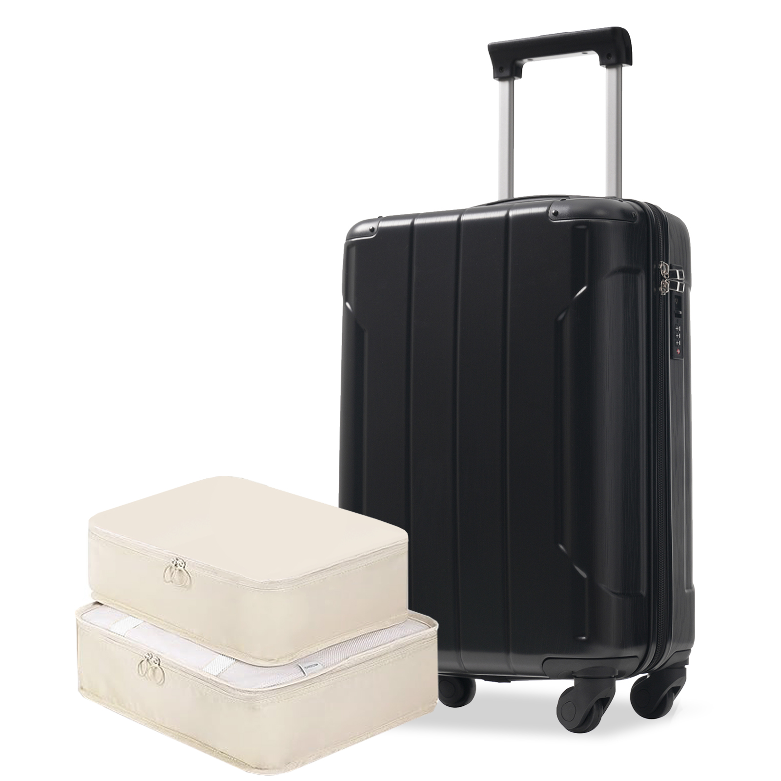 Maleta de cabina rígida de 20 pulgadas, ABS, con ruedas giratorias y cerradura TSA, negra