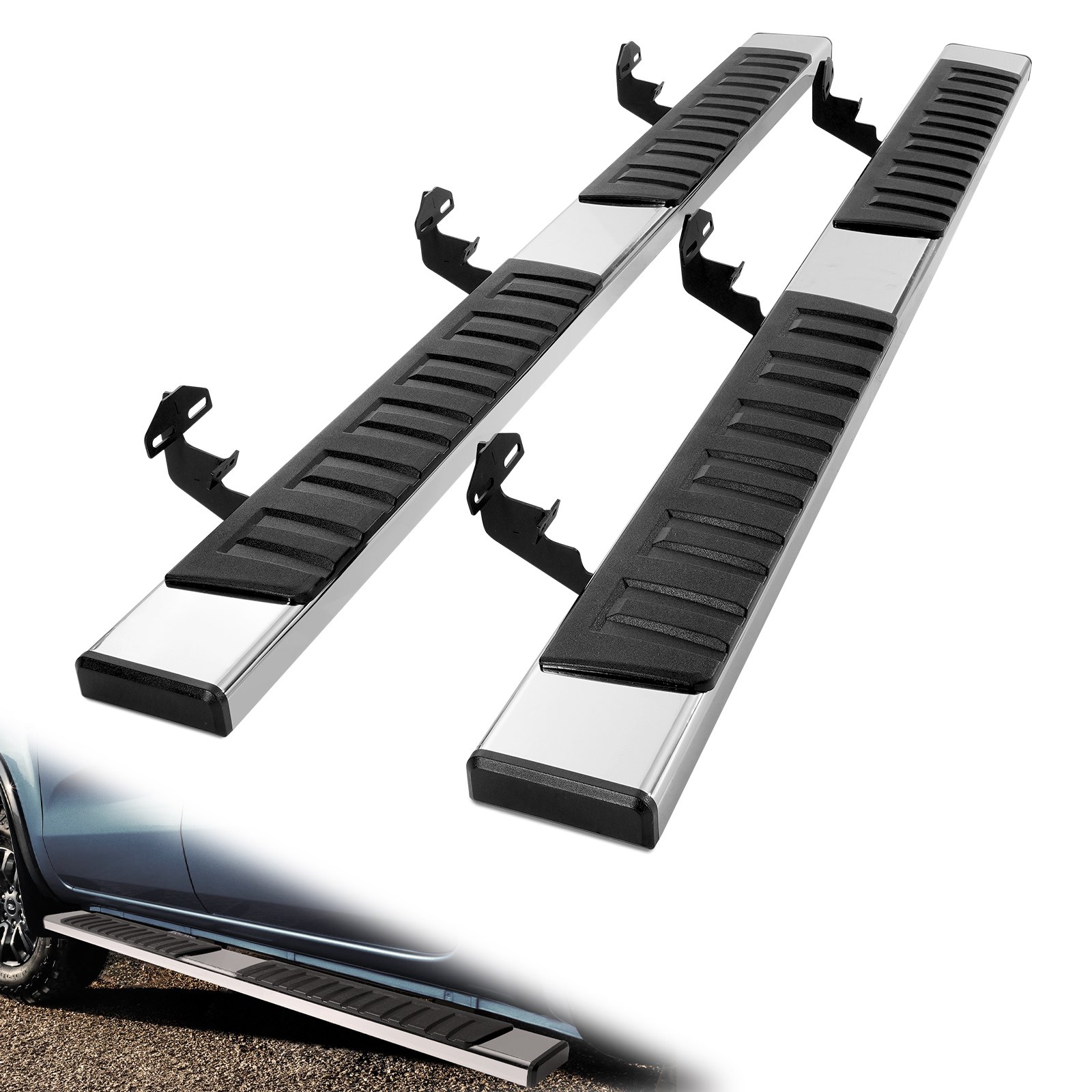 Running Boards, 6in Step Bars Compatible With 2015-2023 Ford F150-Crew Cab,2017-2023 Ford F-250 F-350 Super Duty Crew Cab, 201 Stainless Steel Side Steps Bars, 500LBS Capacity, 2 Piece