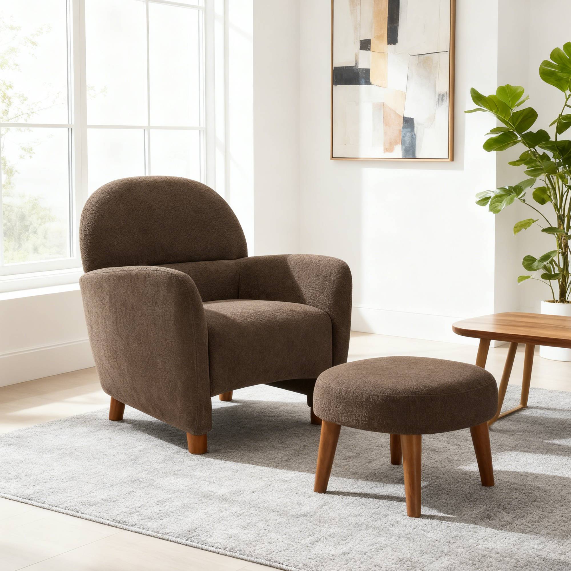 Modern Lazy Chair With Footrest Ottoman - Upholstered Leisure Sofa Chair, Reading Corner Chair For Small Space