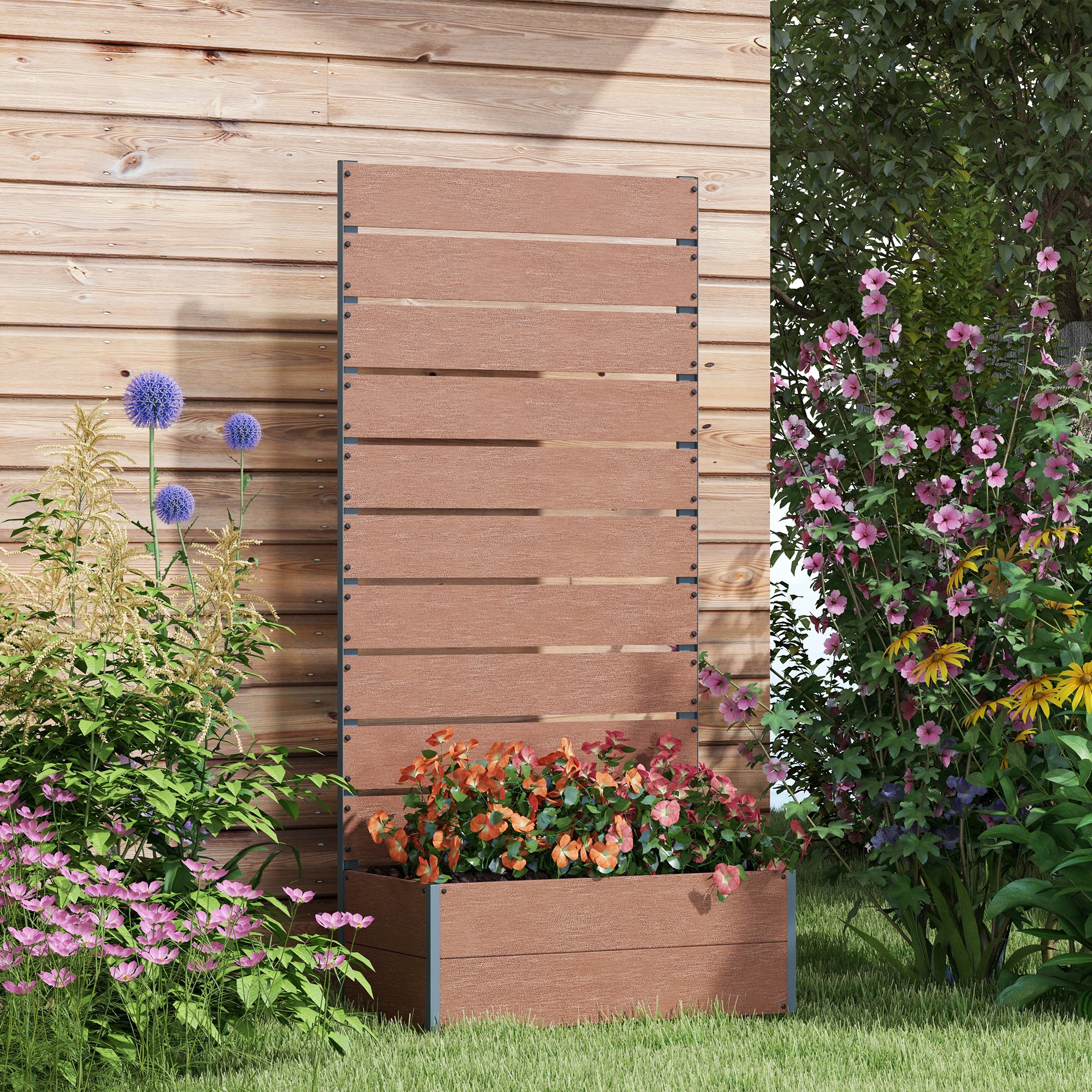 Macetero elevado de exterior con enrejado, para plantas trepadoras, 28.25x15x59 pulgadas, marrón