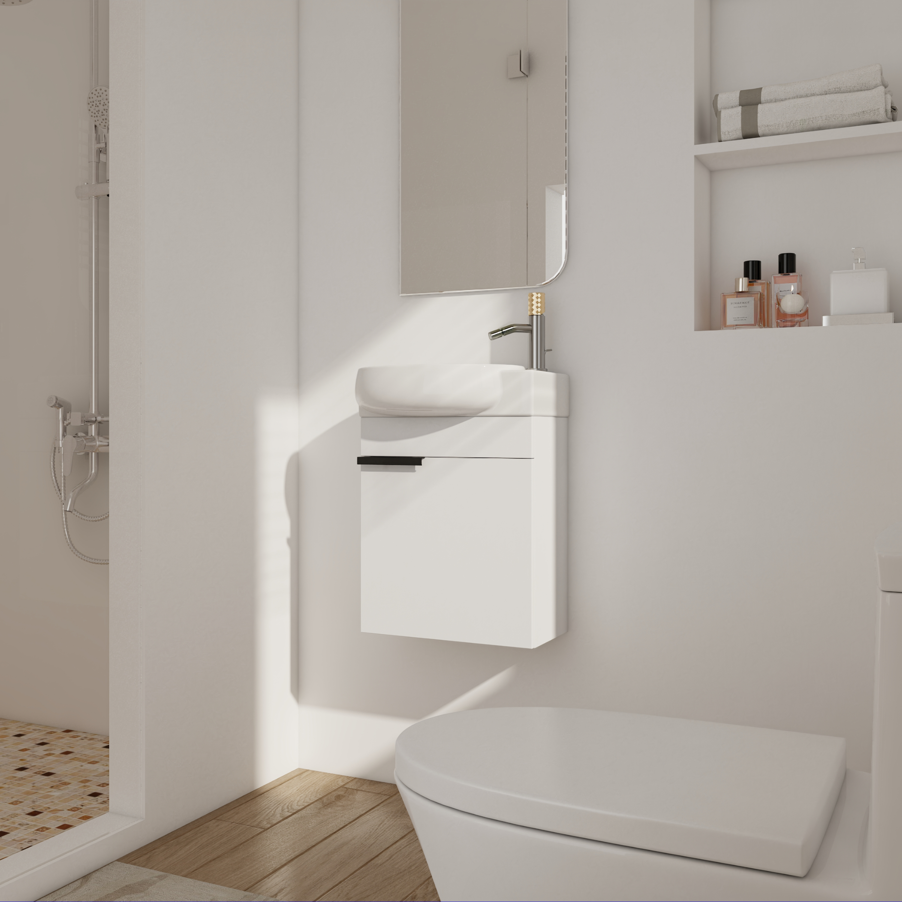 Tocador de baño con lavabo y puertas de cierre suave, 16 pulgadas