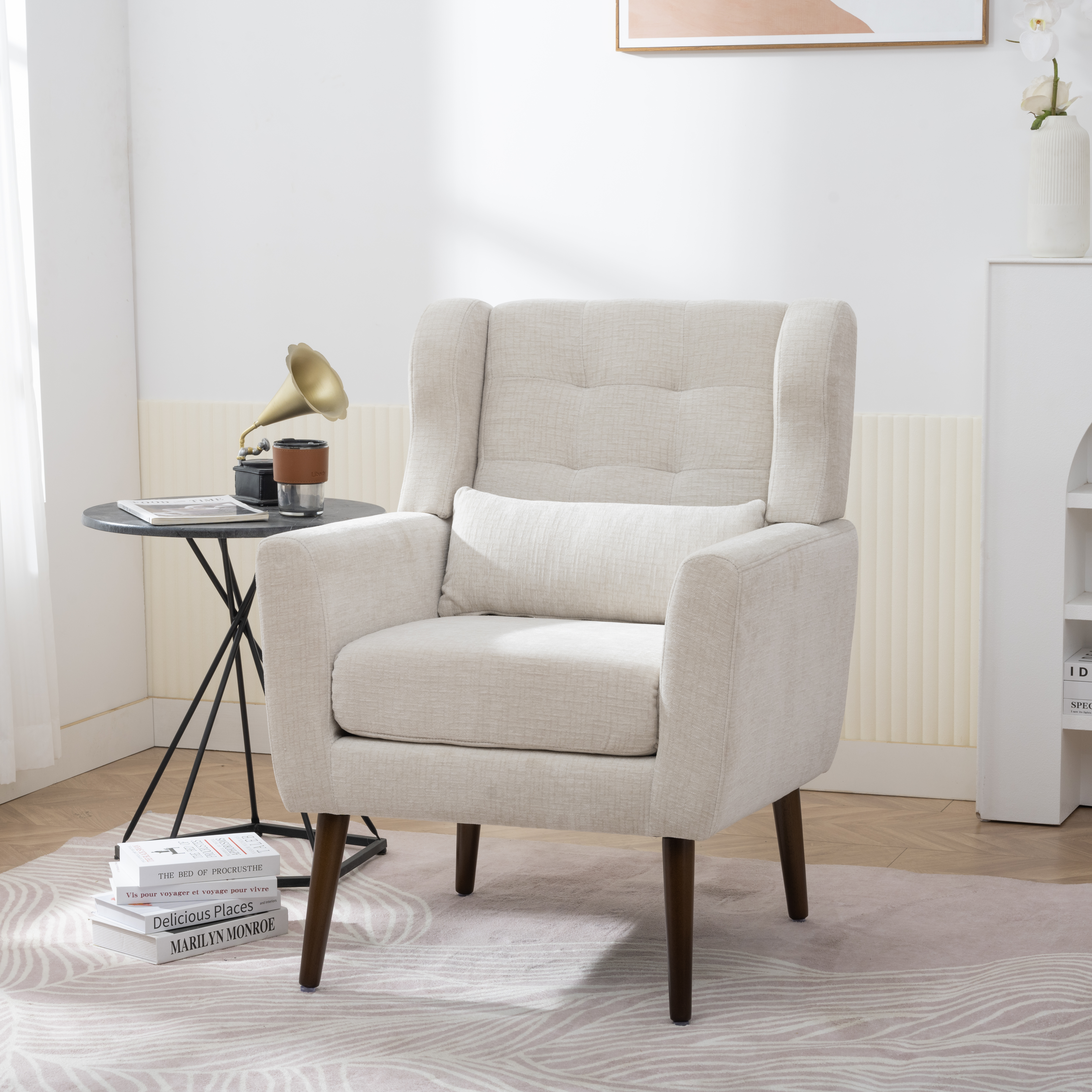 Sillón moderno decorativo tapizado con tela chenilla para sala o dormitorio