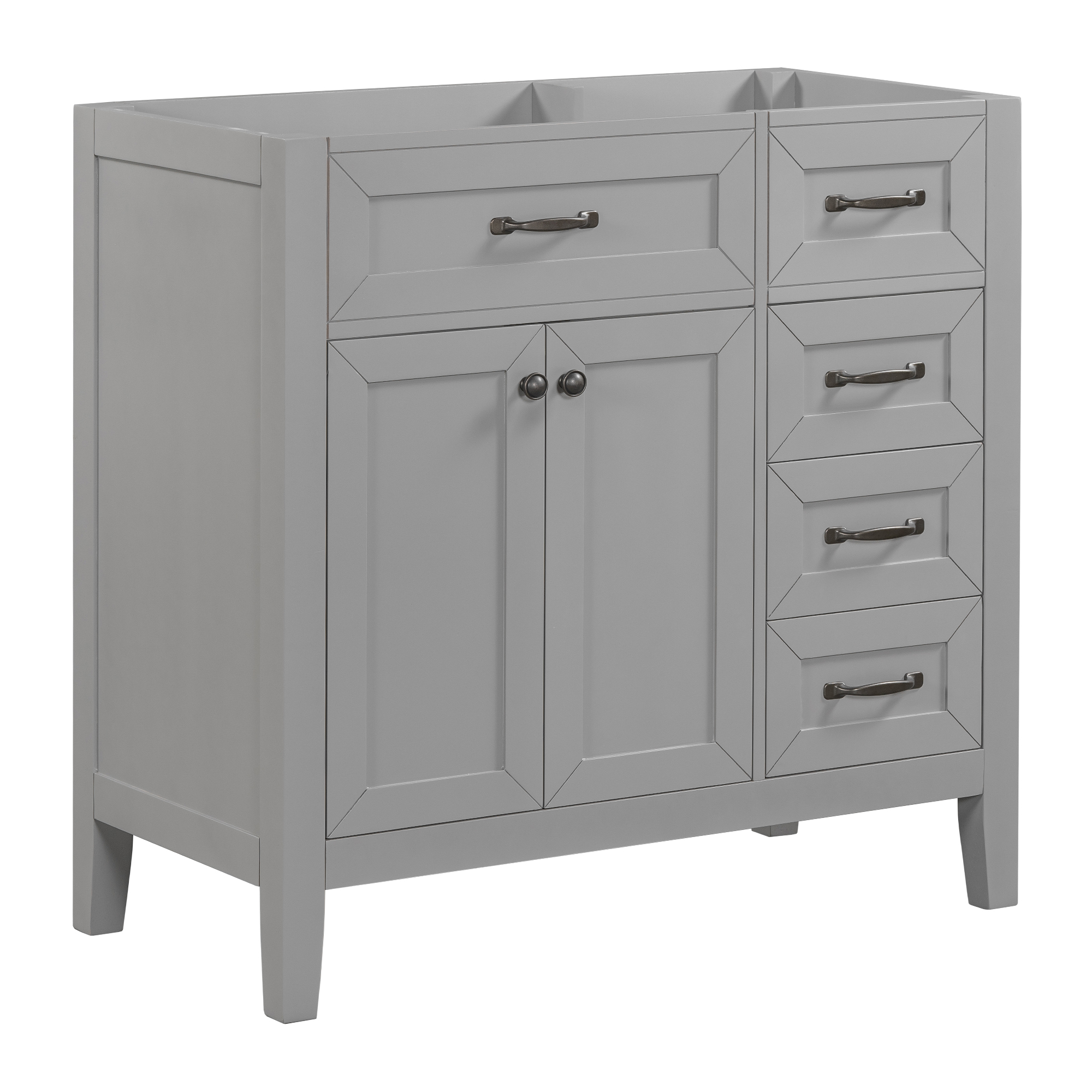 Tocador de baño de 36 pulgadas sin lavabo, base de gabinete con cajones, MDF, gris
