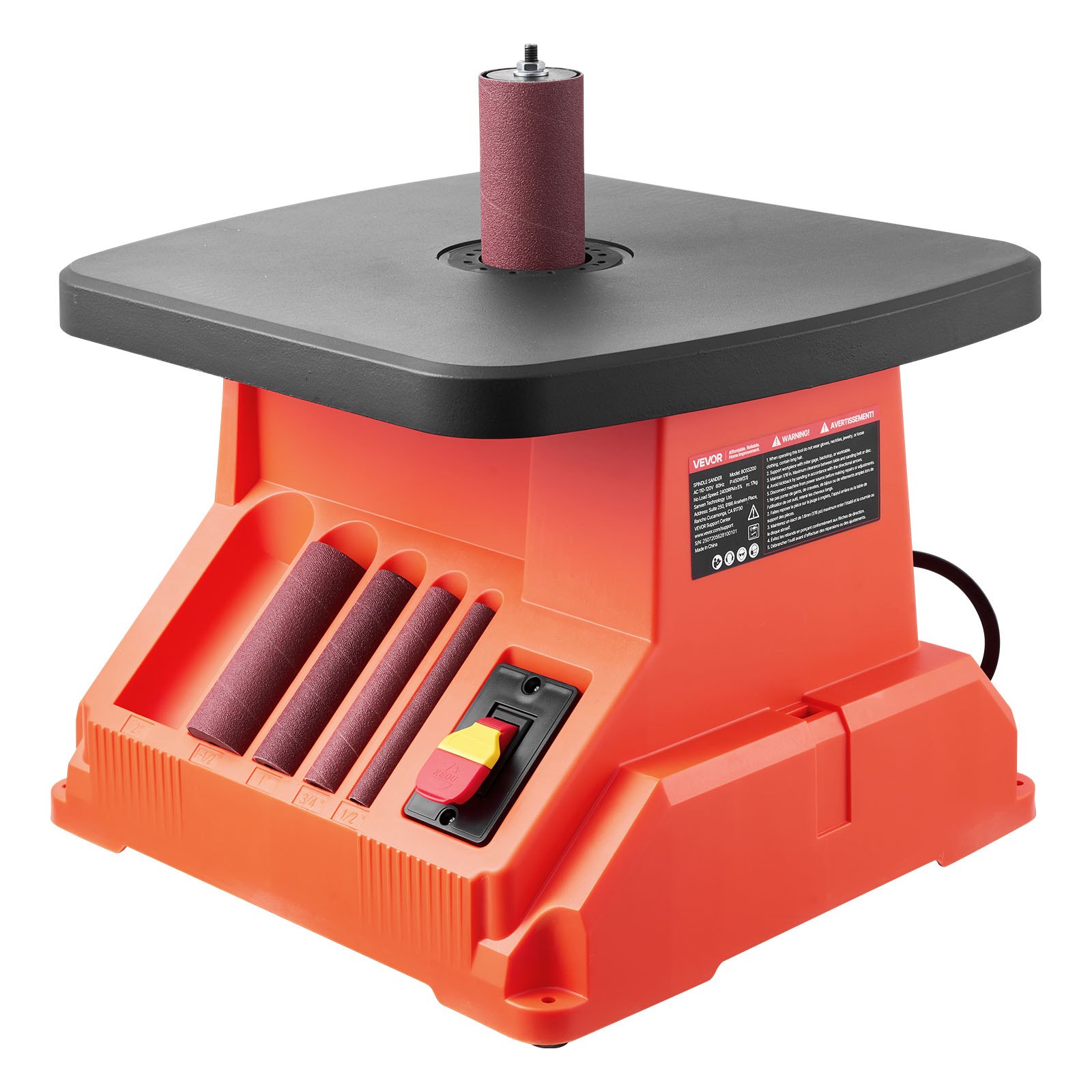 Lijadora de husillo oscilante de banco 2400 RPM, 6 manguitos, mesa de trabajo 15.4x16.3