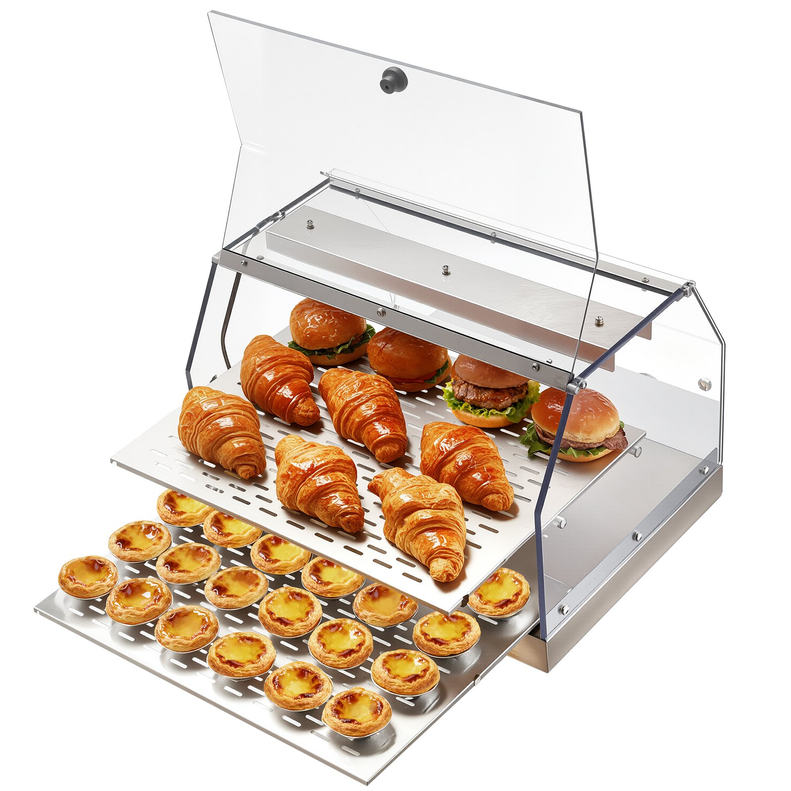 Vitrina calentadora de alimentos comercial de 2 niveles, 450W, 48L, 85-185°F.