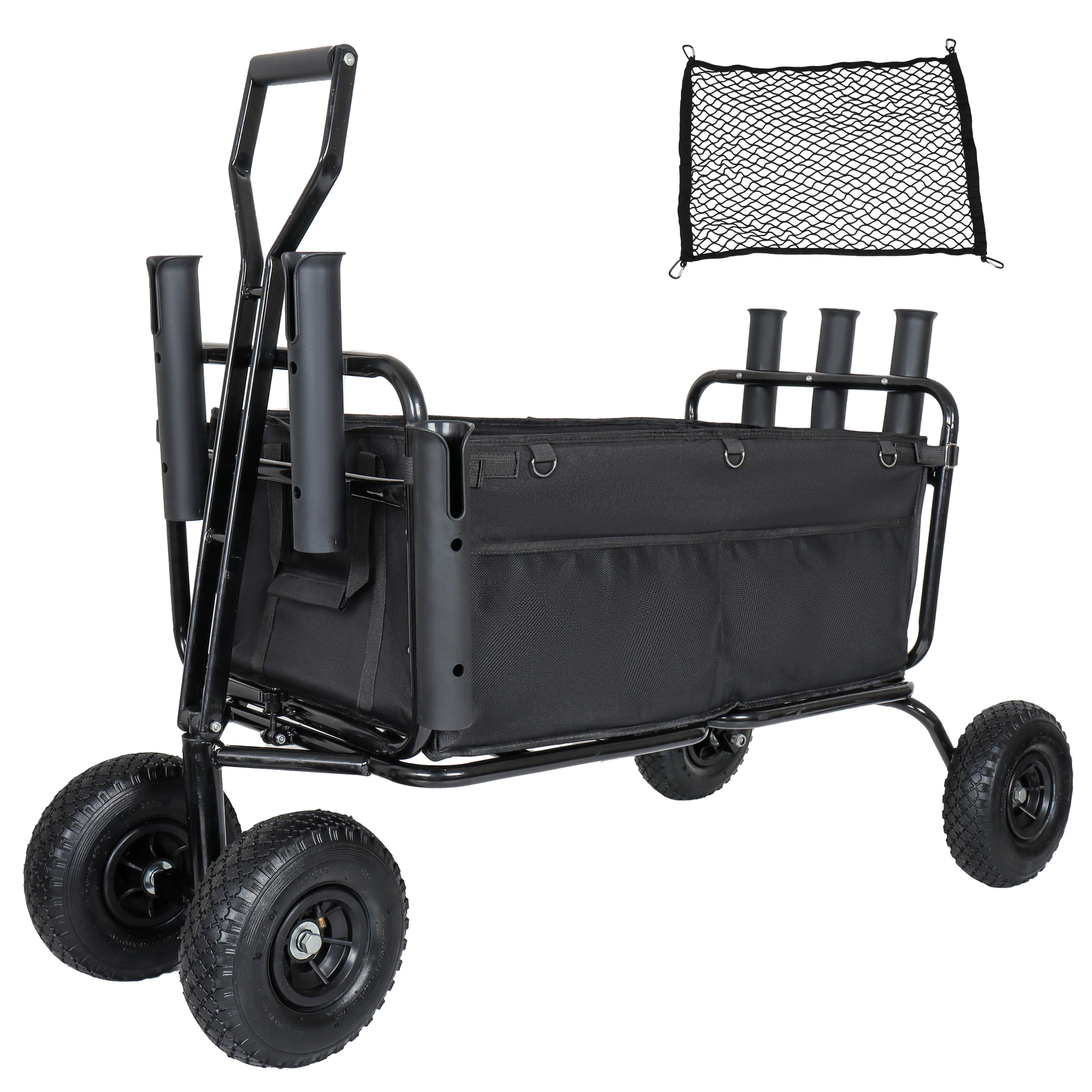 Carro de pesca y playa plegable, ruedas todoterreno 9.85 pulgadas, 550 libras, negro