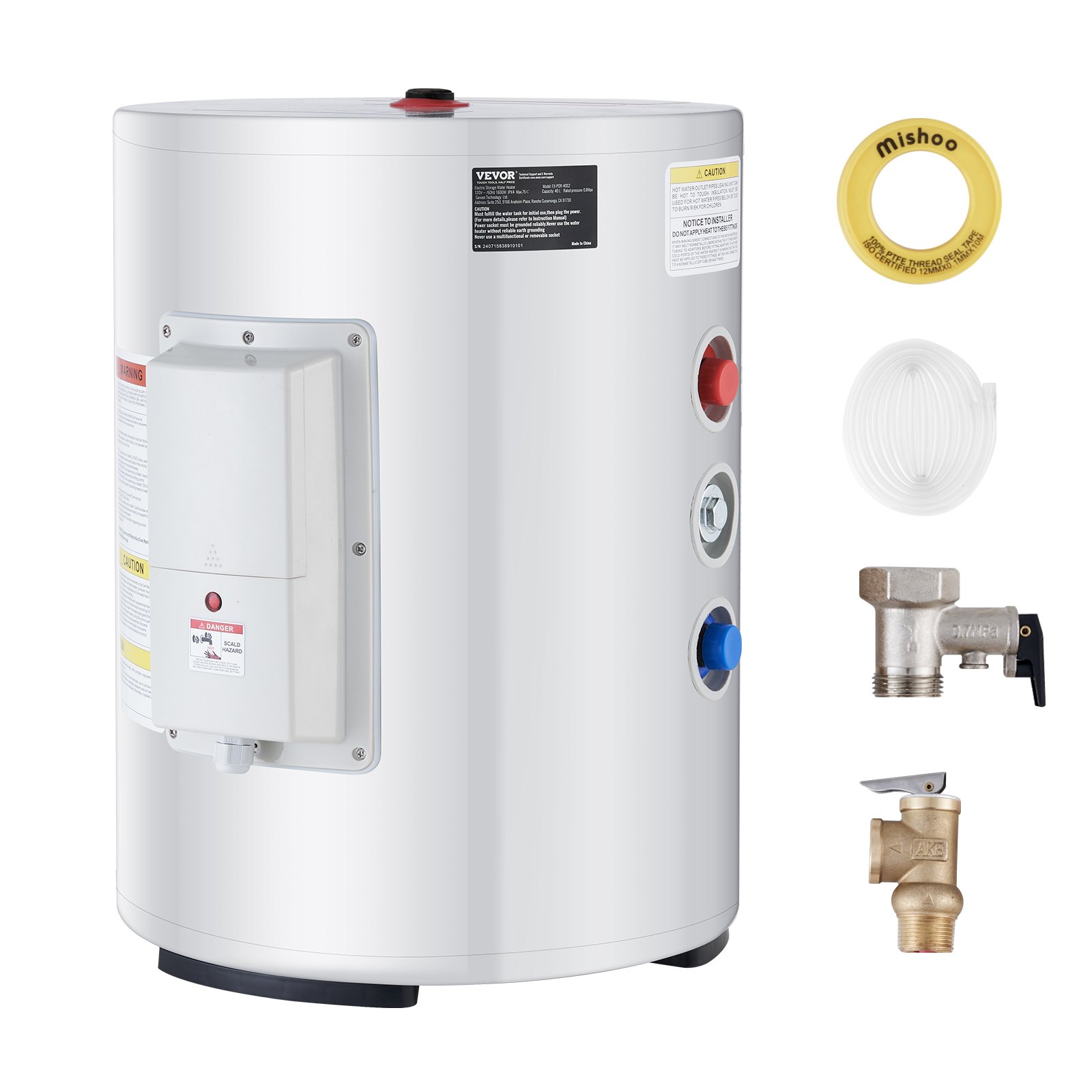 Electric Water Heater, 10 Gallon Tank Instant Hot Water Heater, 1.6Kw Tankless Water Heater W LED Display,Knob Control, IPX4 Waterproof Side Connection On Demand Heaters For Shower, Bath