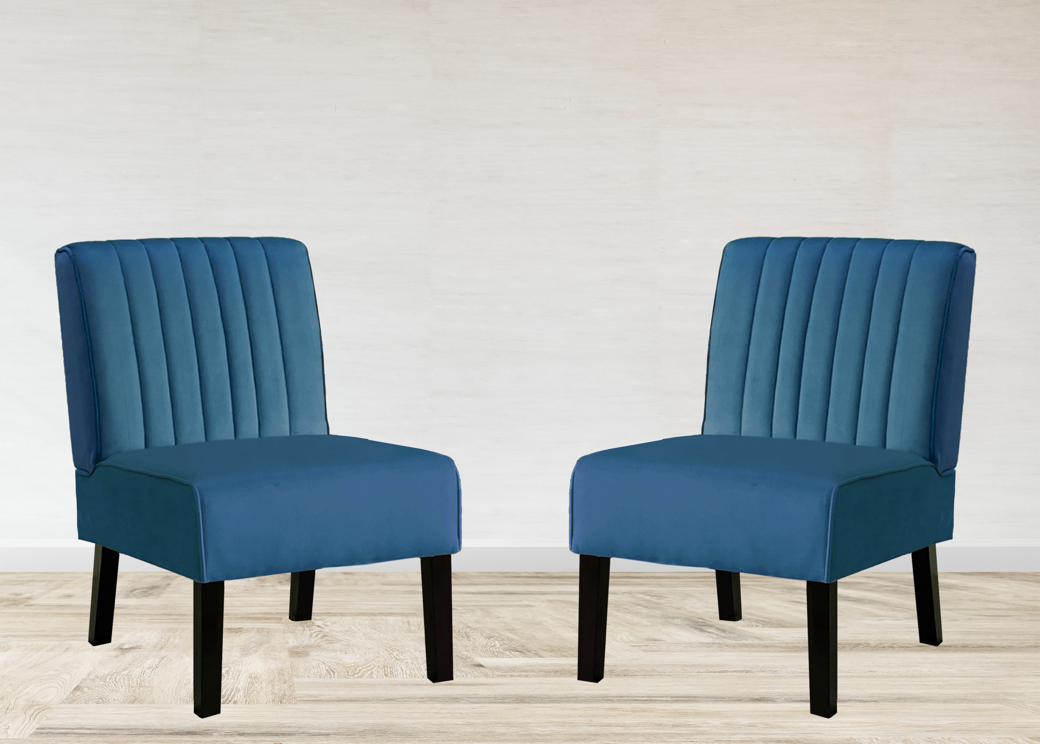 Sillas decorativas Reese de terciopelo azul, patas de madera, juego de 2