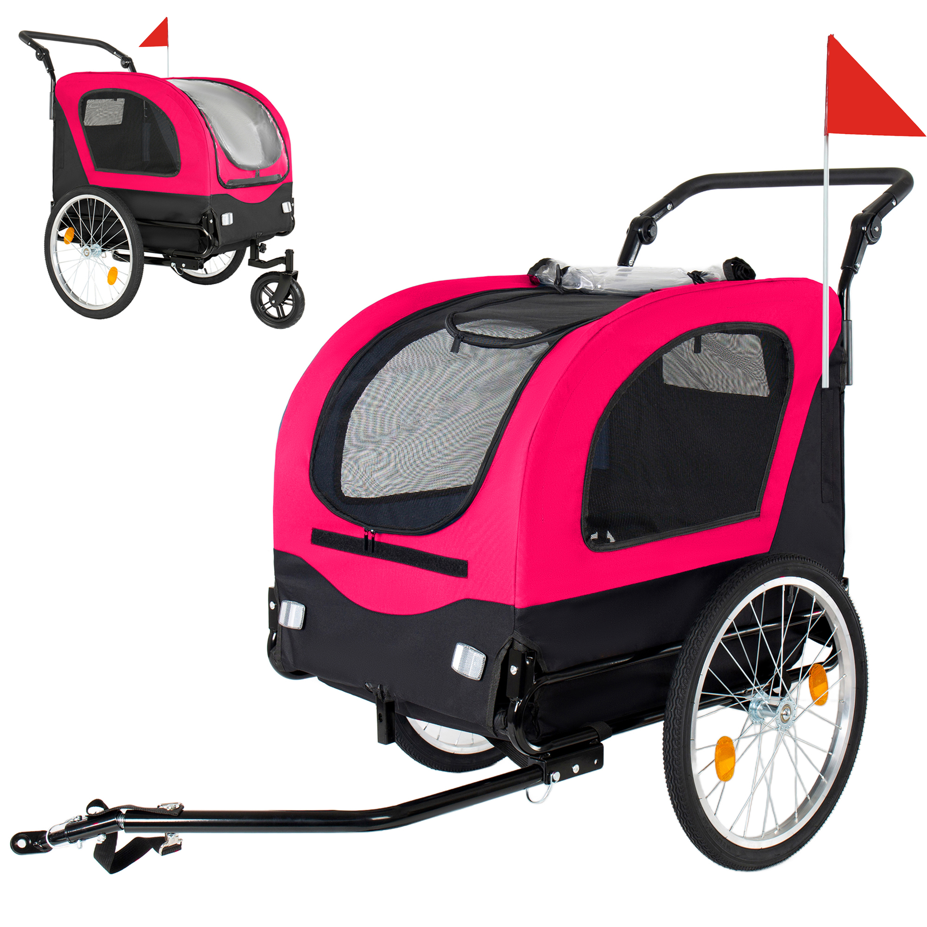 Remolque para bicicleta y cochecito para mascotas 2 en 1, hasta 110 libras, rojo