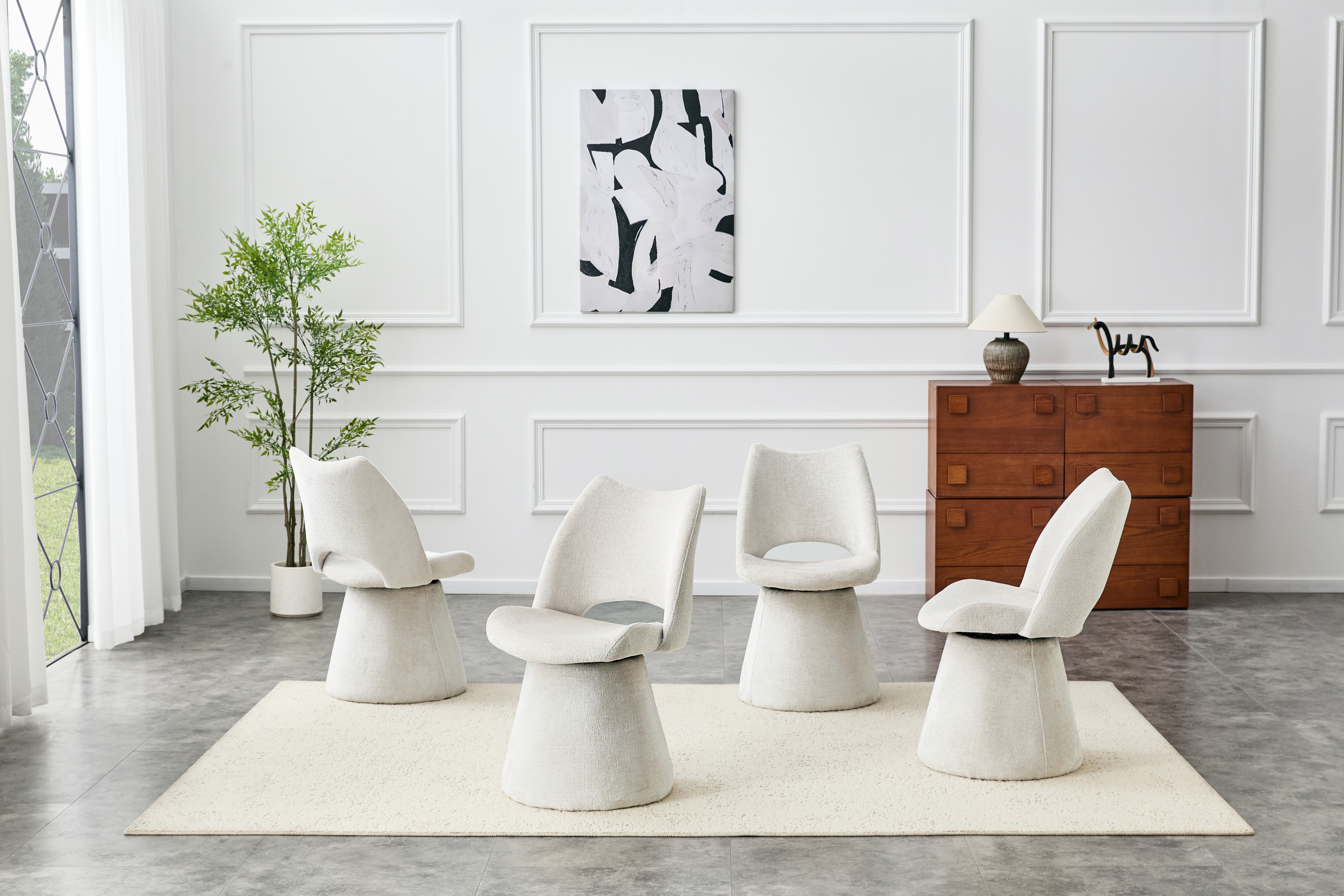 Modern Chenille Accent Chair With Hollow Back Design, Upholstered Dining & Vanity Chair, Stable Metal Base, Stylish Seating For Dining Room Or Bedroom  Off-White, Set Of 1