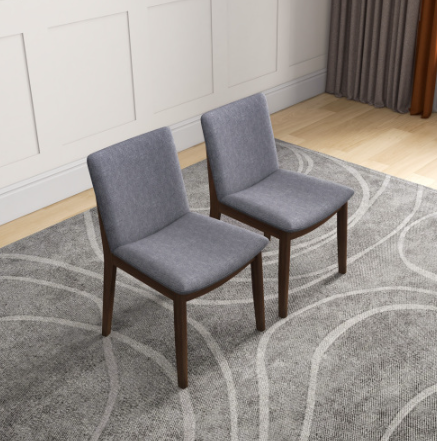 Juego de 2 sillas de comedor Laura de madera maciza, tapizado de tela gris