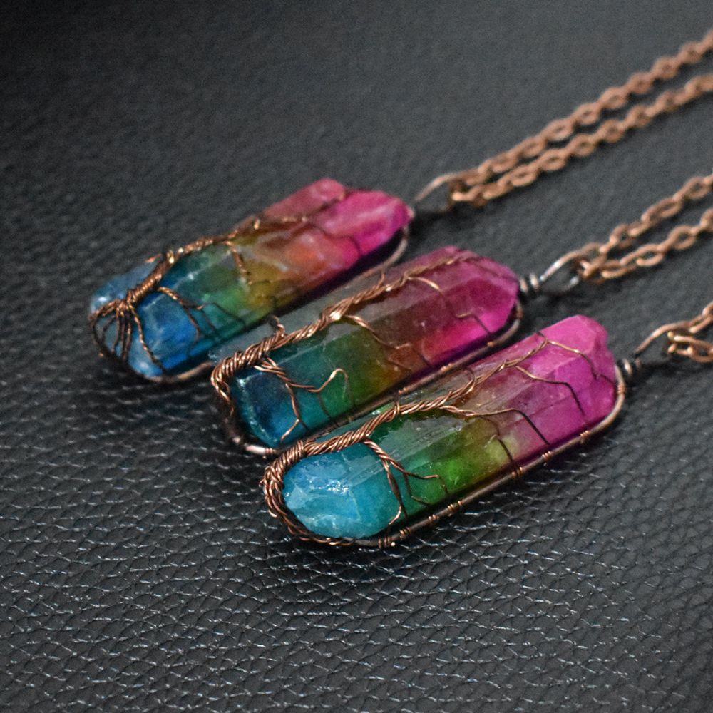 Collar de moda con colgante de pilar de cristal y Árbol de la Vida
