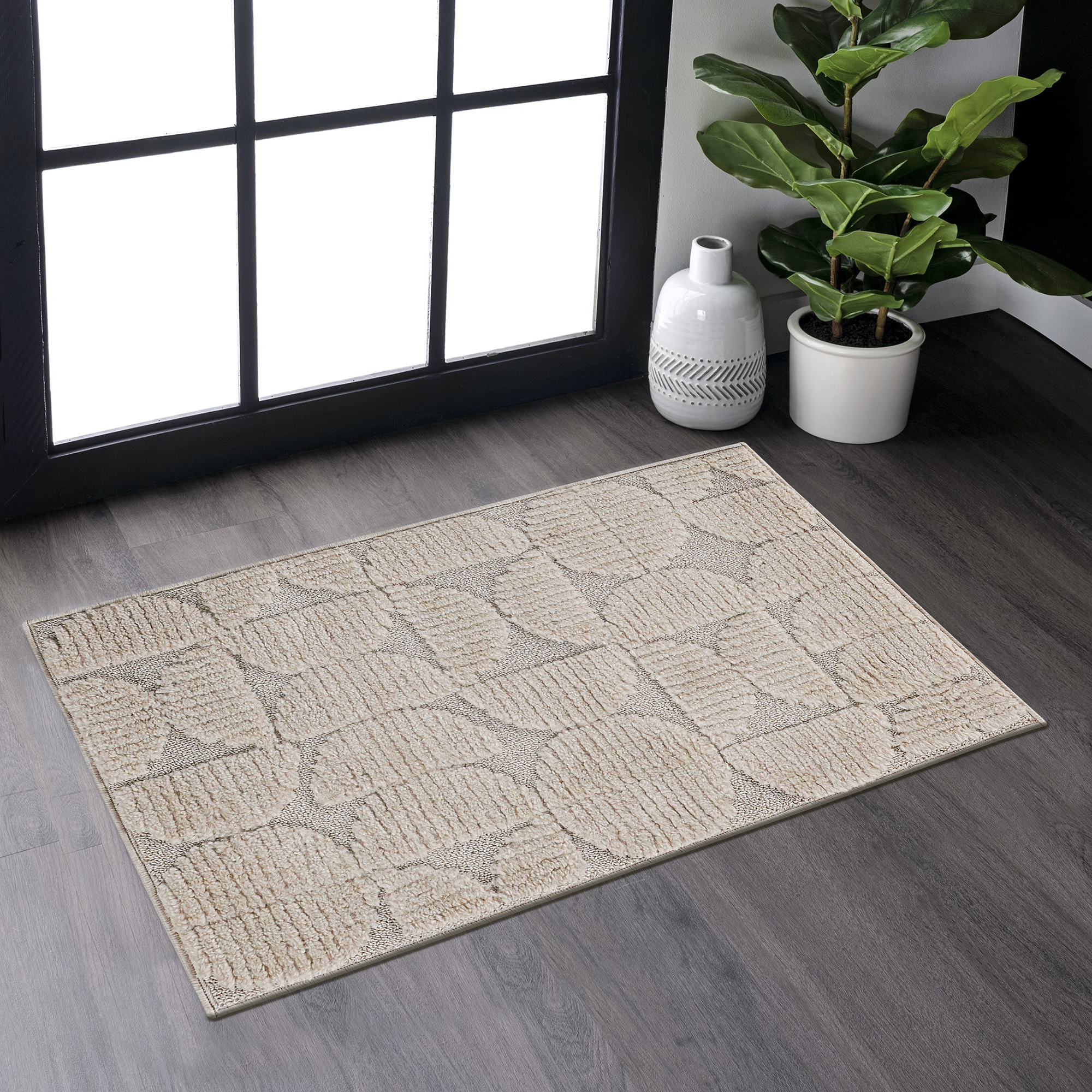 Alfombra Step Collection de interior, beige, 2x3 pies, moderna, geométrica, no suelta pelo