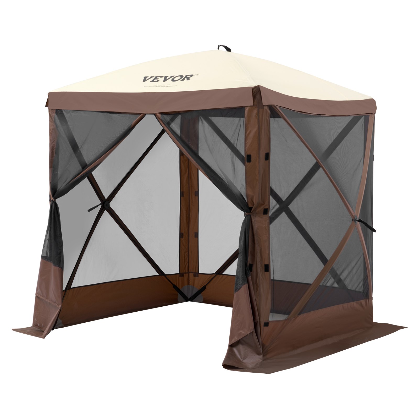 Carpa gazebo pop-up 6x6 pies, refugio solar con mosquitero y telas de privacidad, marrón.
