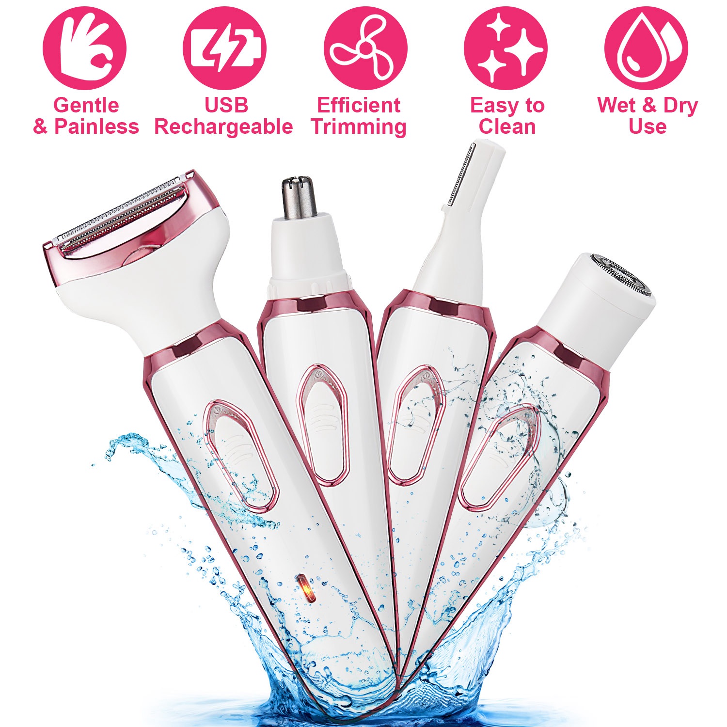 Afeitadora eléctrica 4 en 1 para mujer, recargable, para cejas, nariz, bikini y rostro