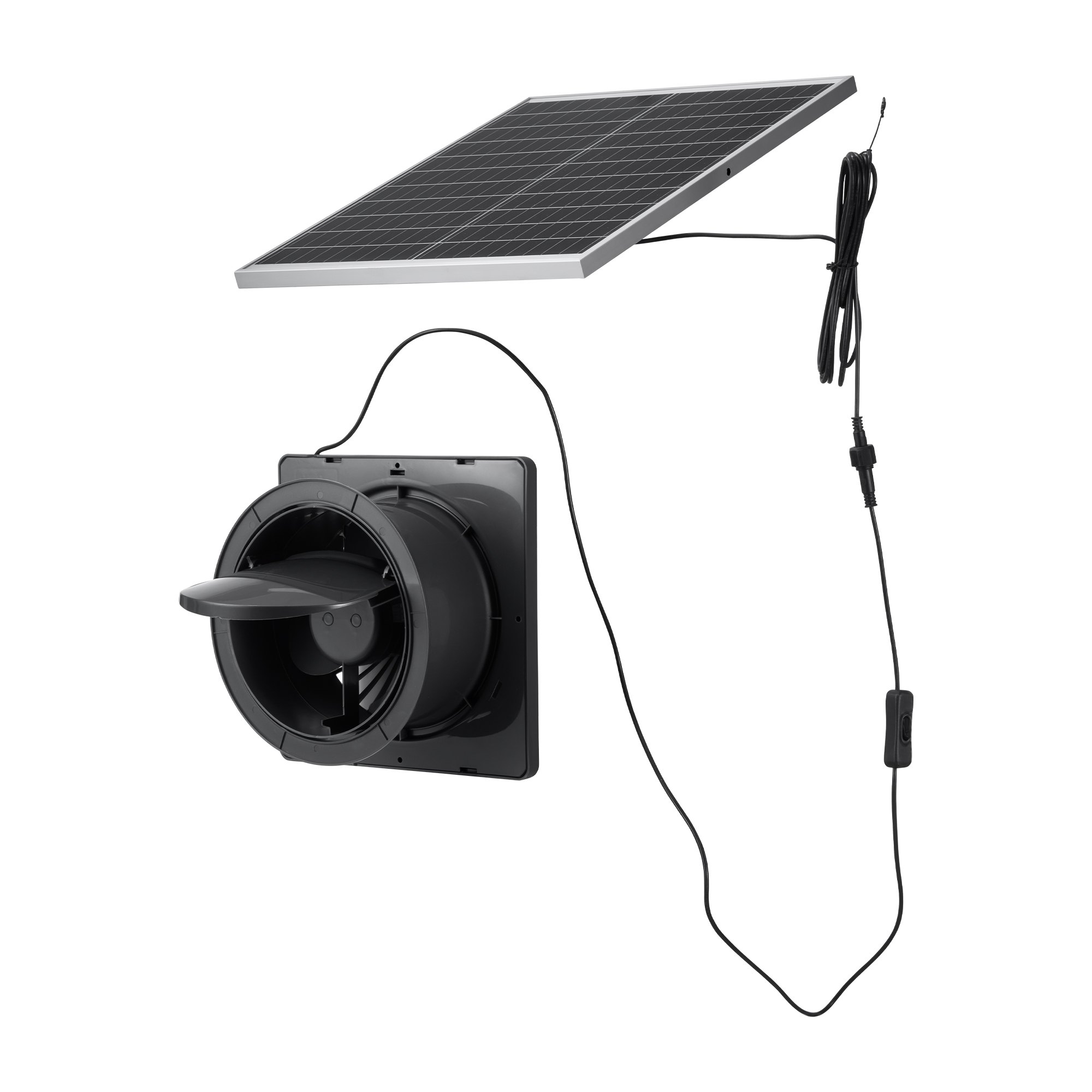 Ventilador de energía solar con panel de 25W, 220 CFM, ángulo ajustable, 2030 RPM