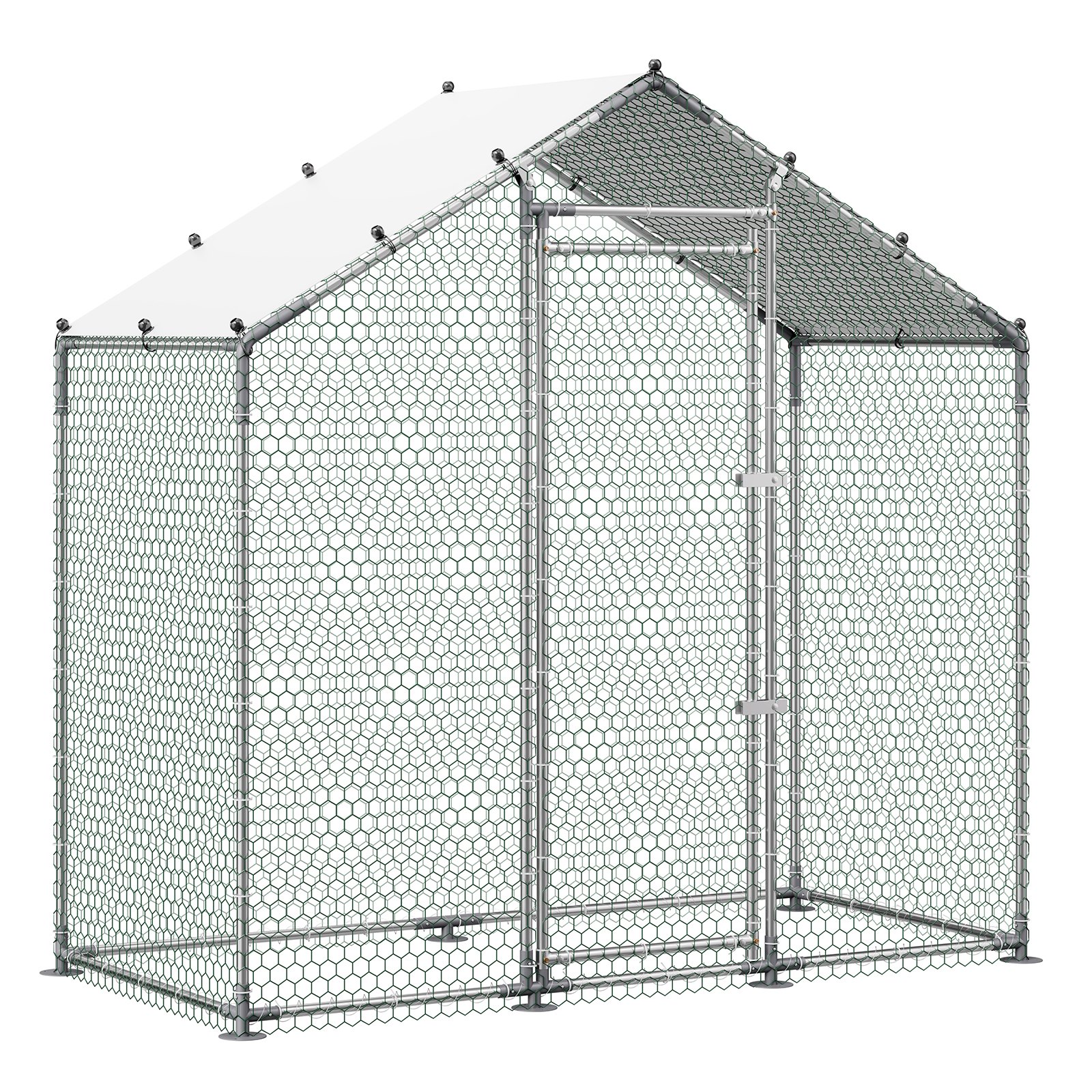 Large Metal Chicken Coop,6.6 X 3.3 X 6.6 Ft, Walk-in Chicken Run House With Waterproof Cover & Sturdy Frame, Spire Roof Poultry Cage Duck Pen For Rabbit Hen Goose Outdoor Backyard Farm Use