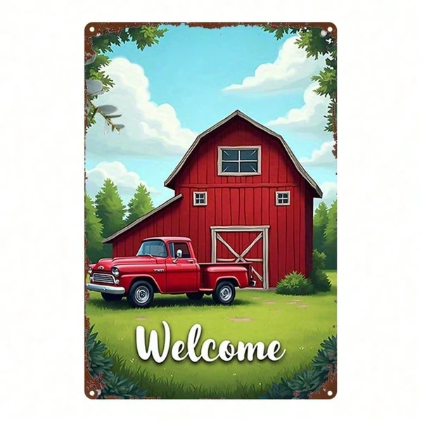 CIFbuy 1pc Red Vintage Truck Metal Sign, Distressed Barn Iron Art Wall Decor, 2D Flat Motivational Plaque For Home Office Gym Bedroom TikTok, TikTok, Self-pickup Logiopics