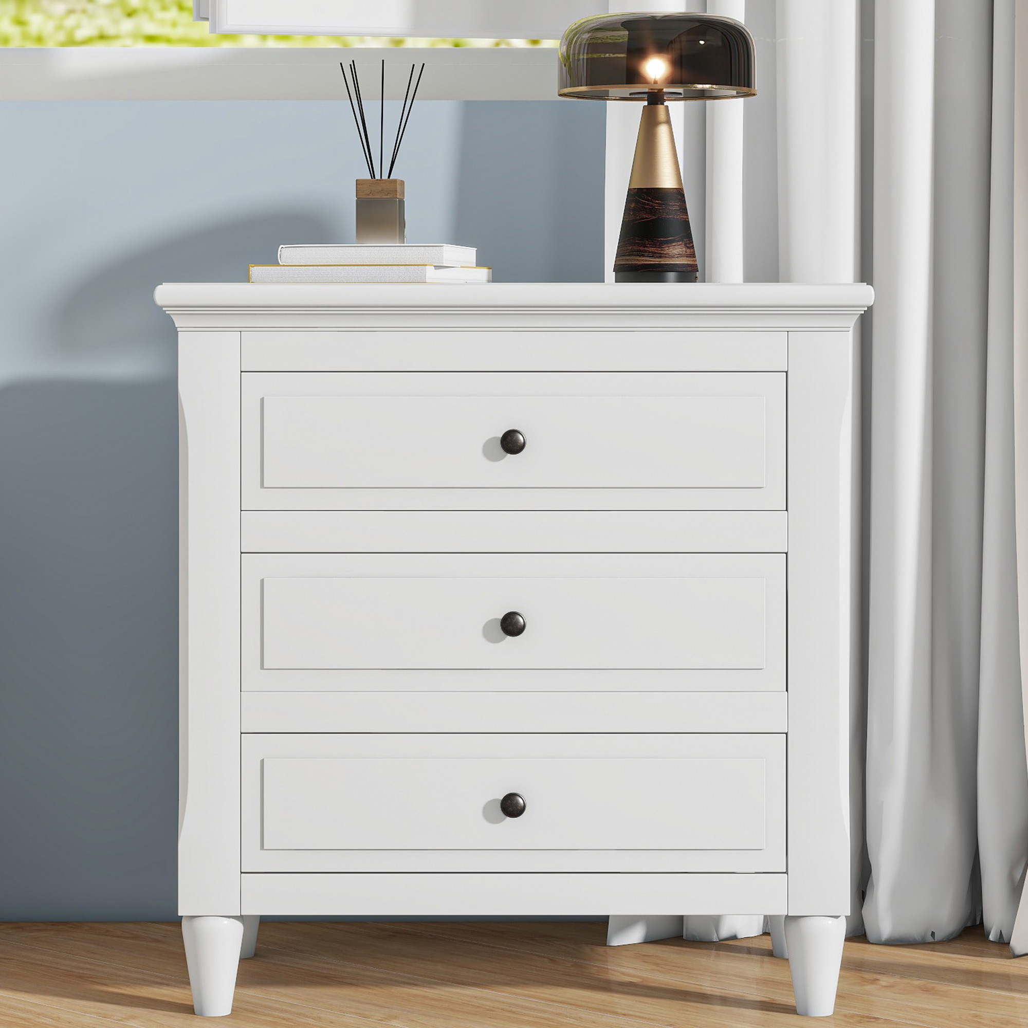 U-STYLE 28 Painted Nightstand With 3 Drawers And Smooth Gliding Rails  Simple Bedside Cabinet With Metal Handle  Minimalist Sofa Side Table With Rubber Legs For Bedroom Sofa Couch Office
